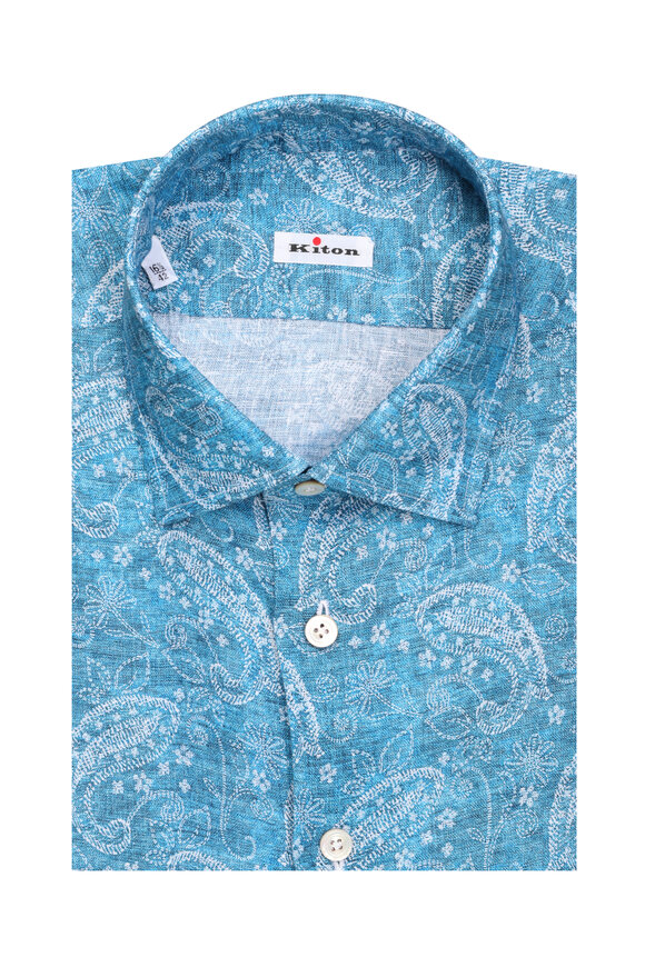 Kiton Turquoise Paisley Sport Shirt