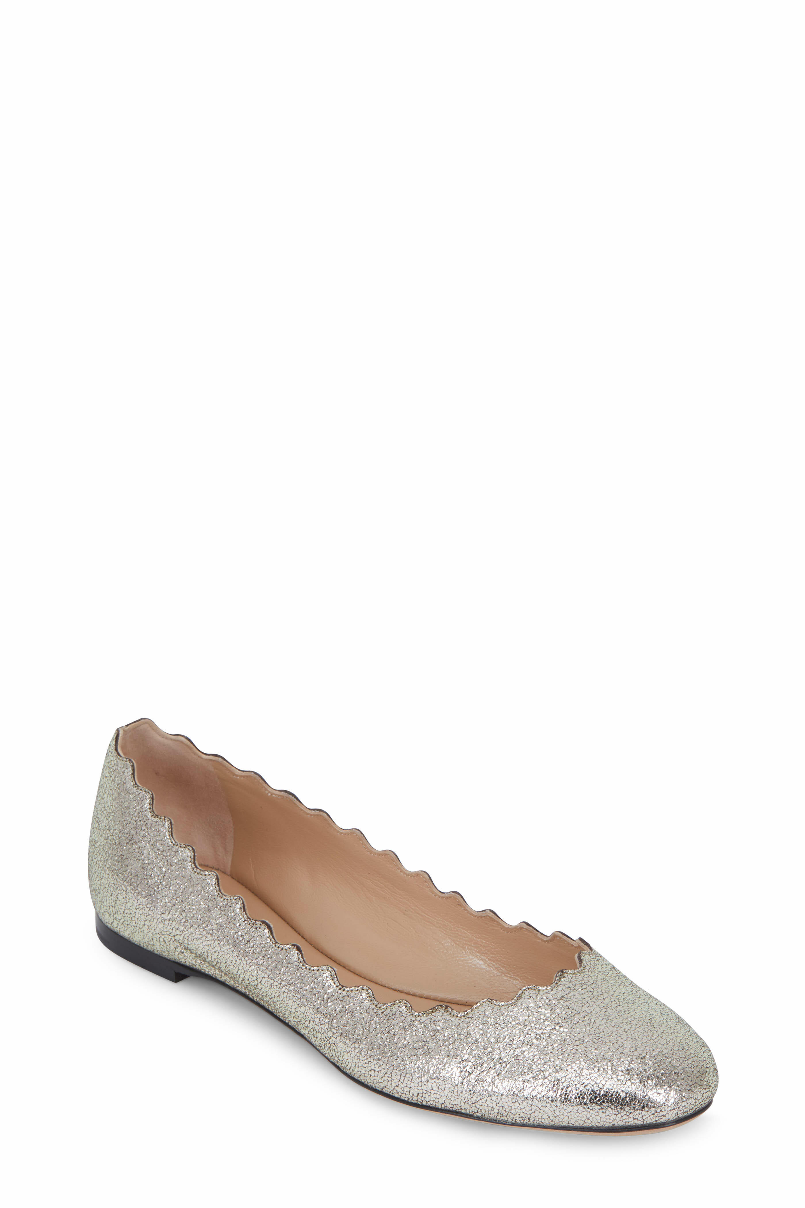 Chloé - Lauren Sliver Gray Glitter Leather Ballet Flat