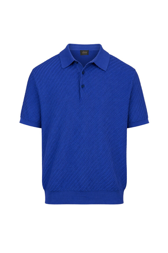 Brioni Blue Trama Weave Polo - view 1