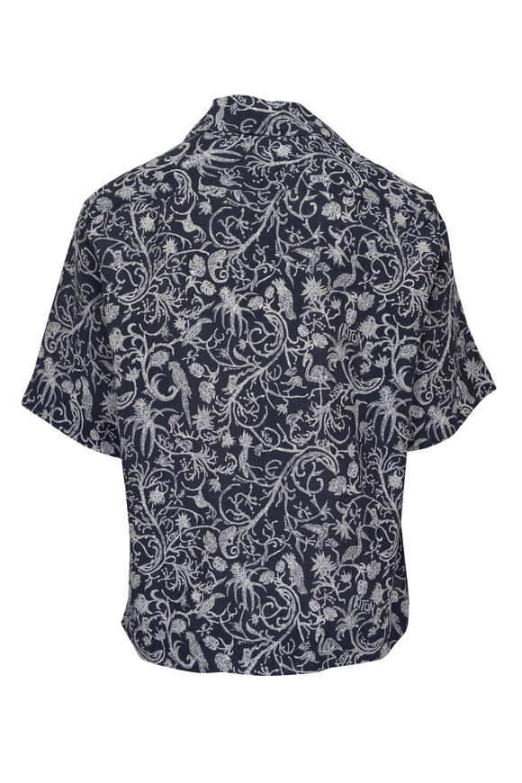 Kiton - Navy & White Tropical Print Linen Shirt