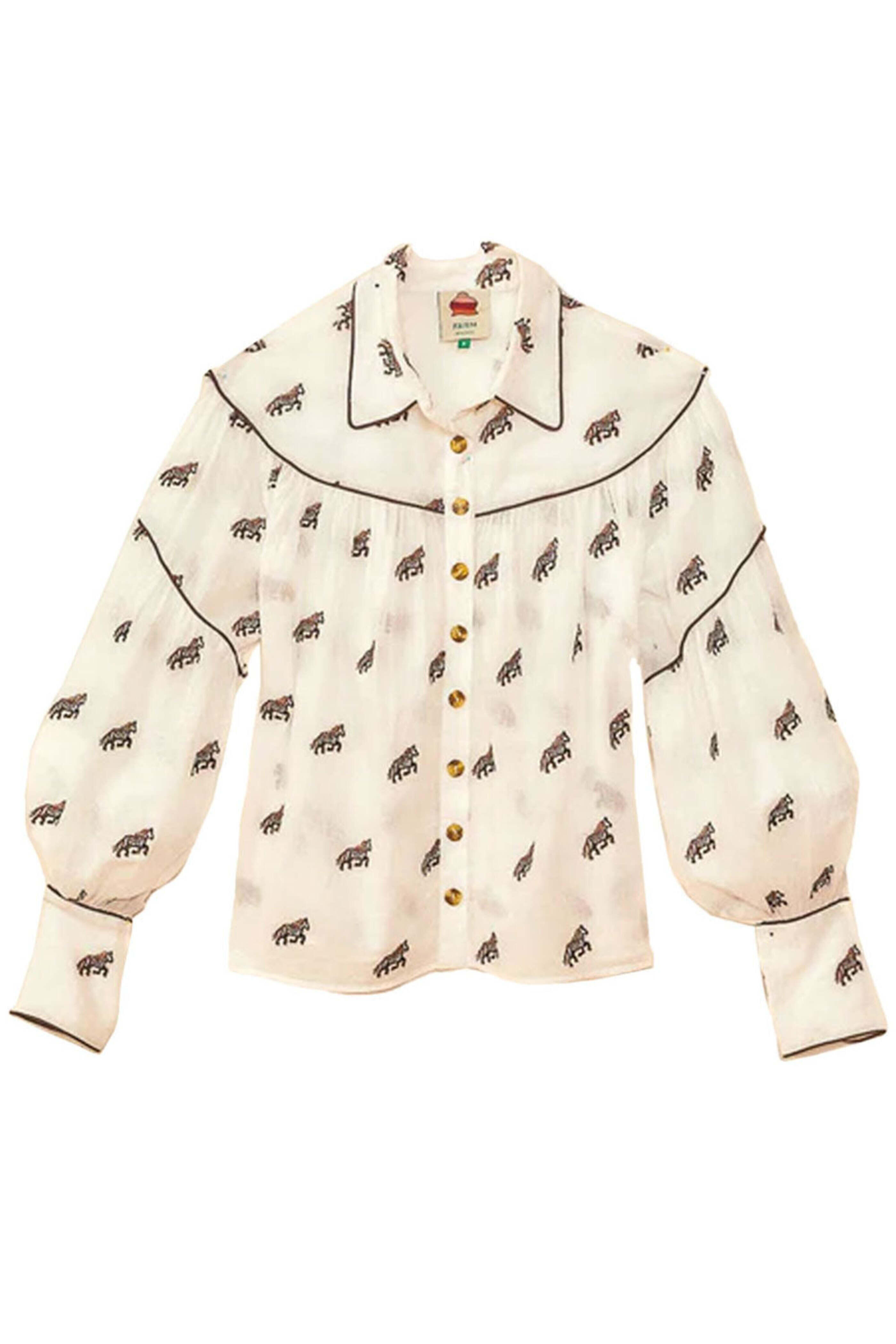 Farm Rio - Off-White Embroidered Horses Long Sleeve Blouse