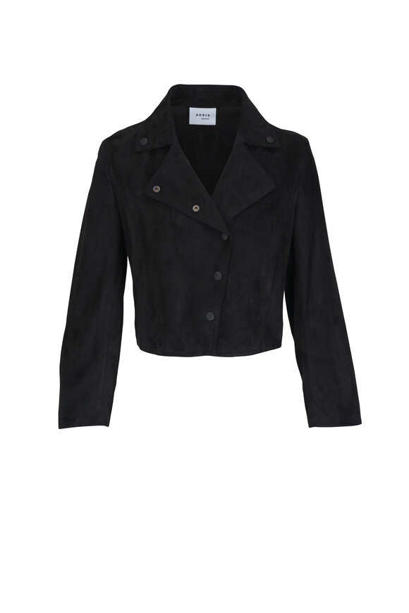 Akris Punto Black Suede Moto Cropped Jacket