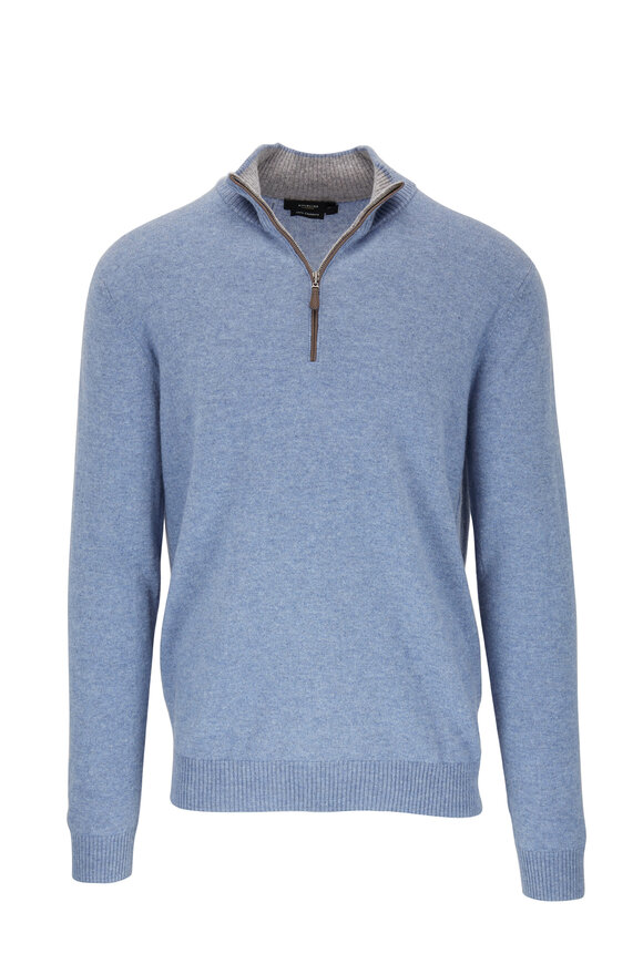 Kinross - Washed Blue Cashmere Quarter-Zip Pullover