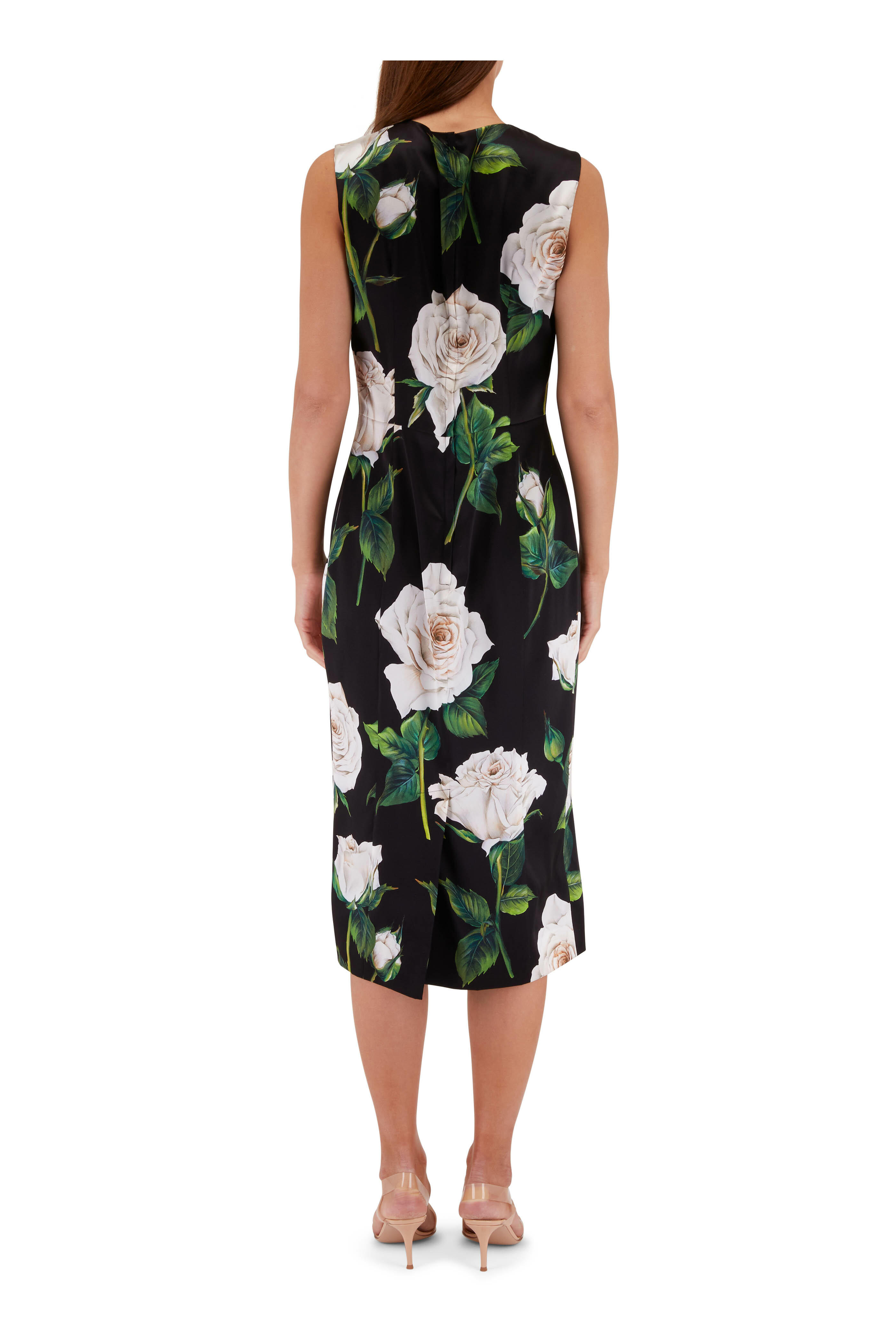 Dolce & Gabbana リーフ柄 ドレス ブラック Dolce & Gabbana - Black & White Rose Print Dress