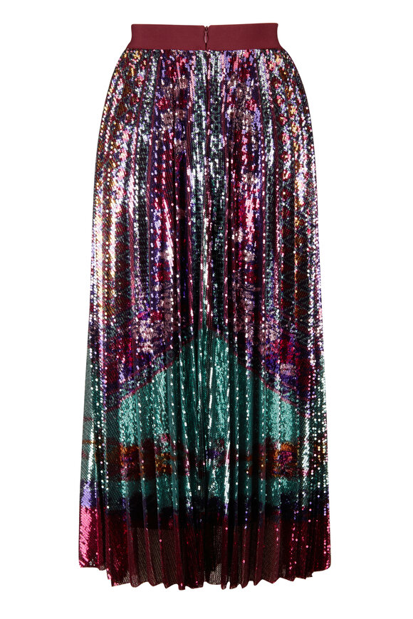 La DoubleJ Turquoise Paillettes Placée Accordion Skirt - view 2