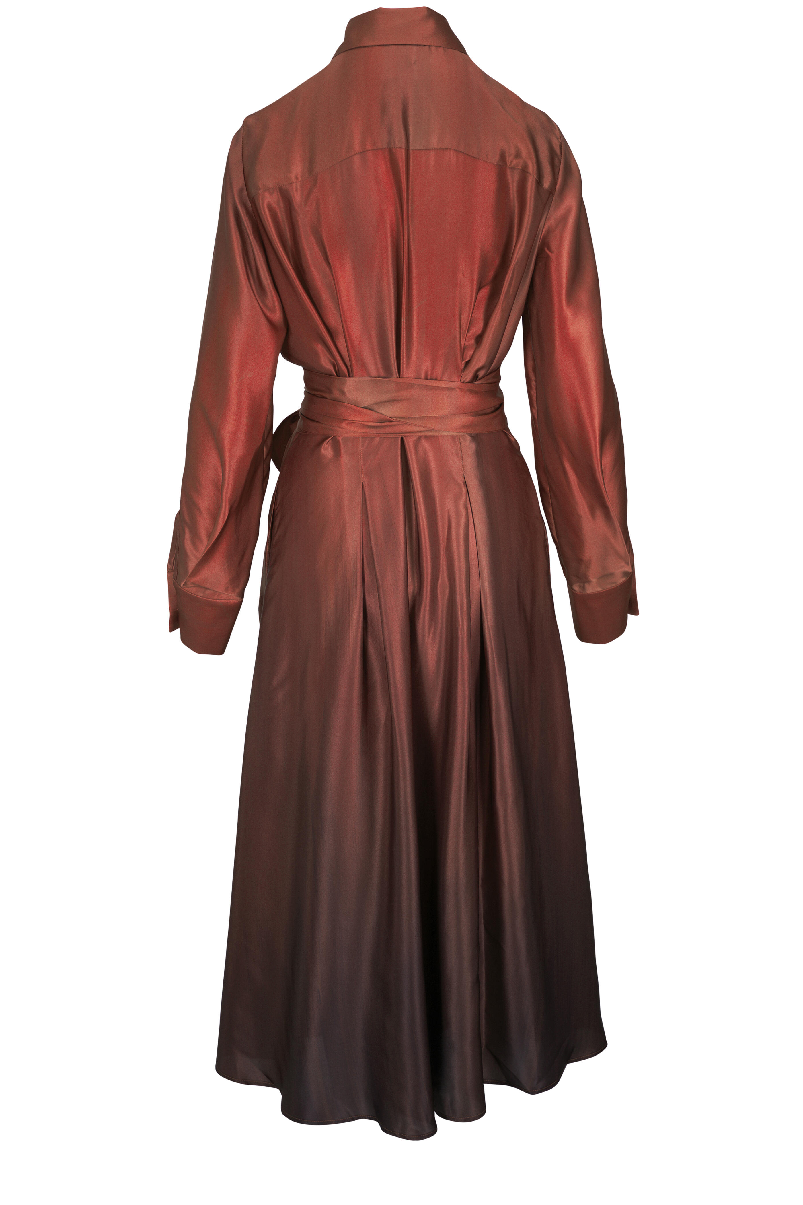 Kiton - Ombre Cherry Long Sleeve Silk Midi Dress