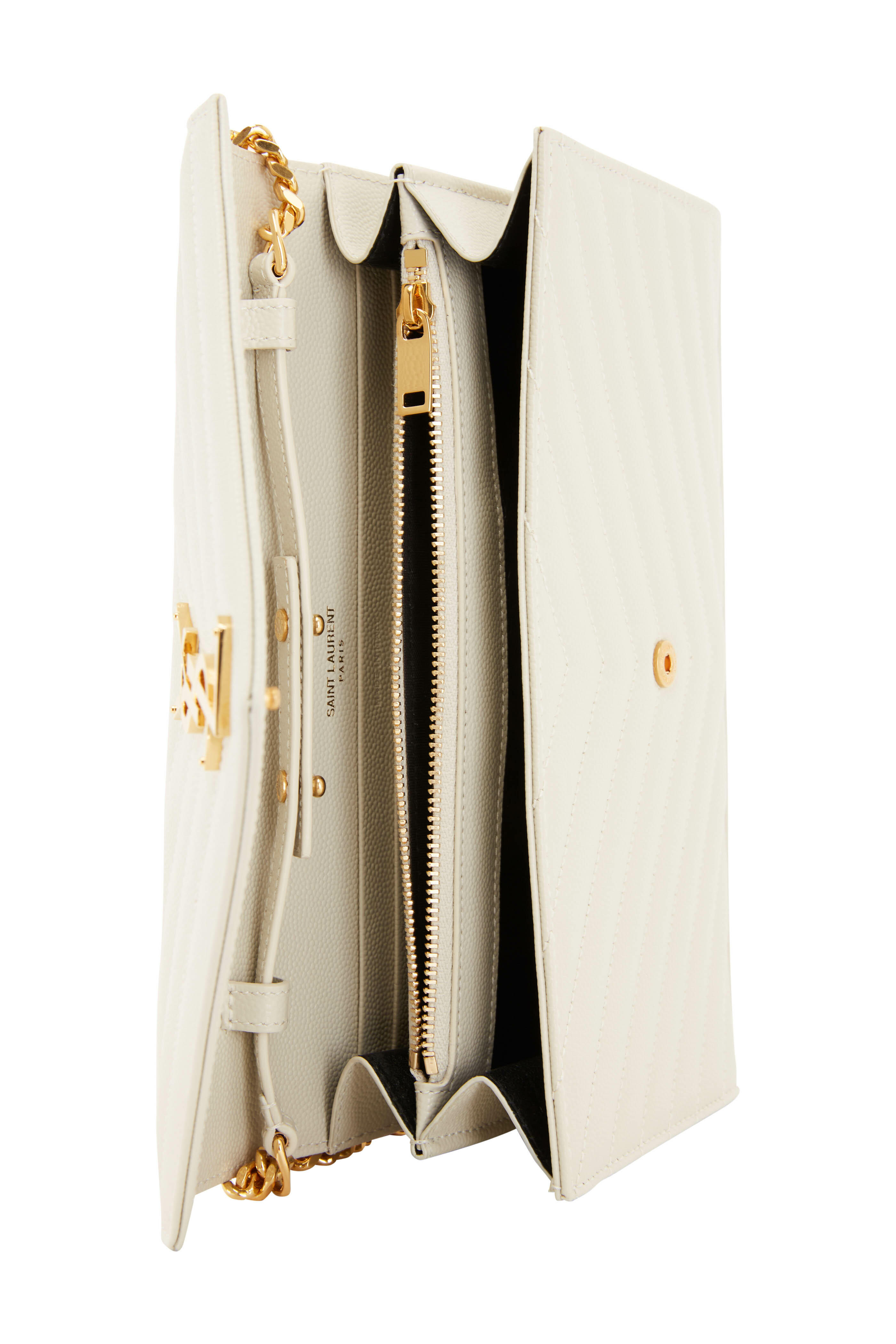 Saint Laurent - Cream Grained Leather Signature Chain Wallet