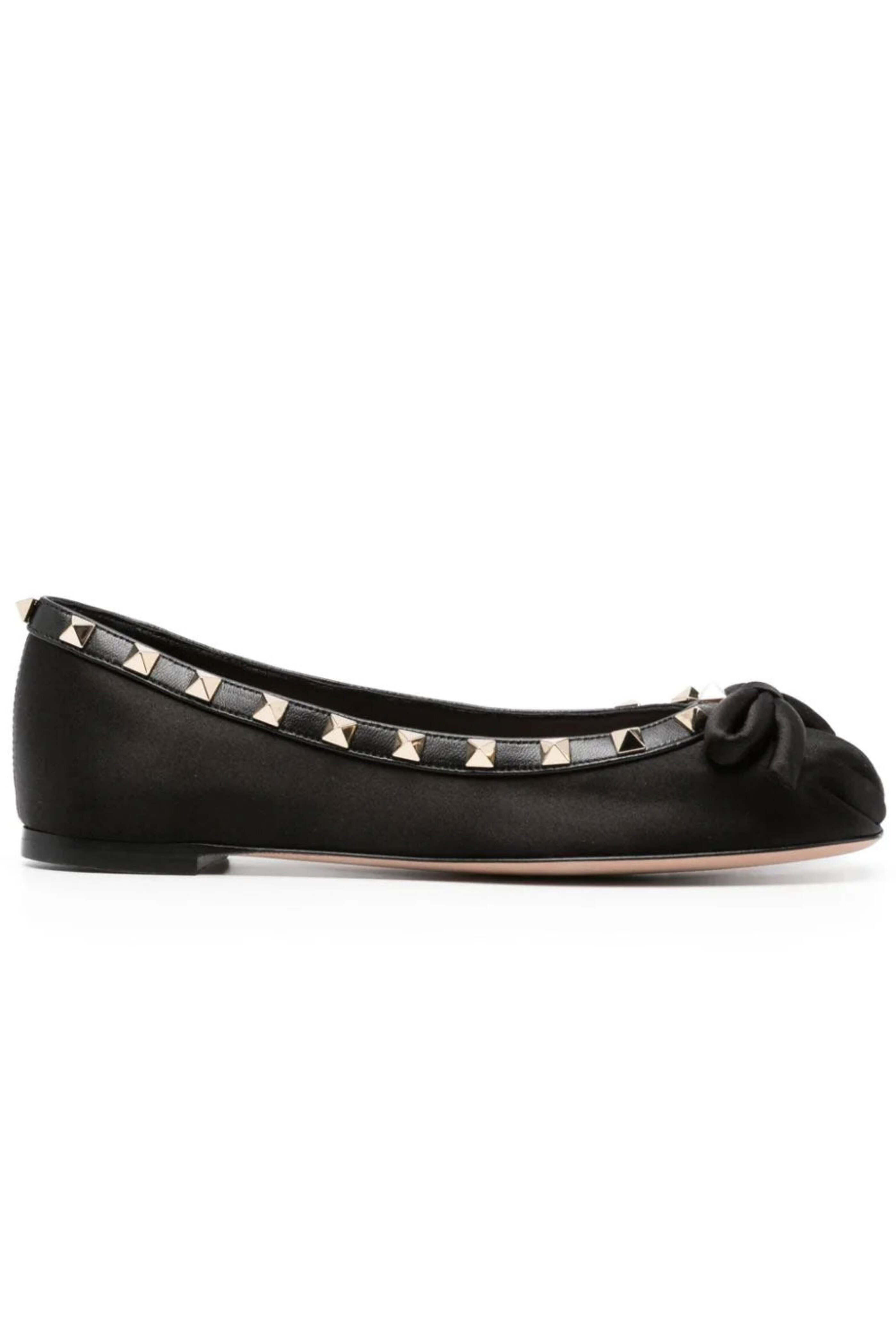 Valentino Garavani - Rockstud Satin Ballerina Flat in Nero