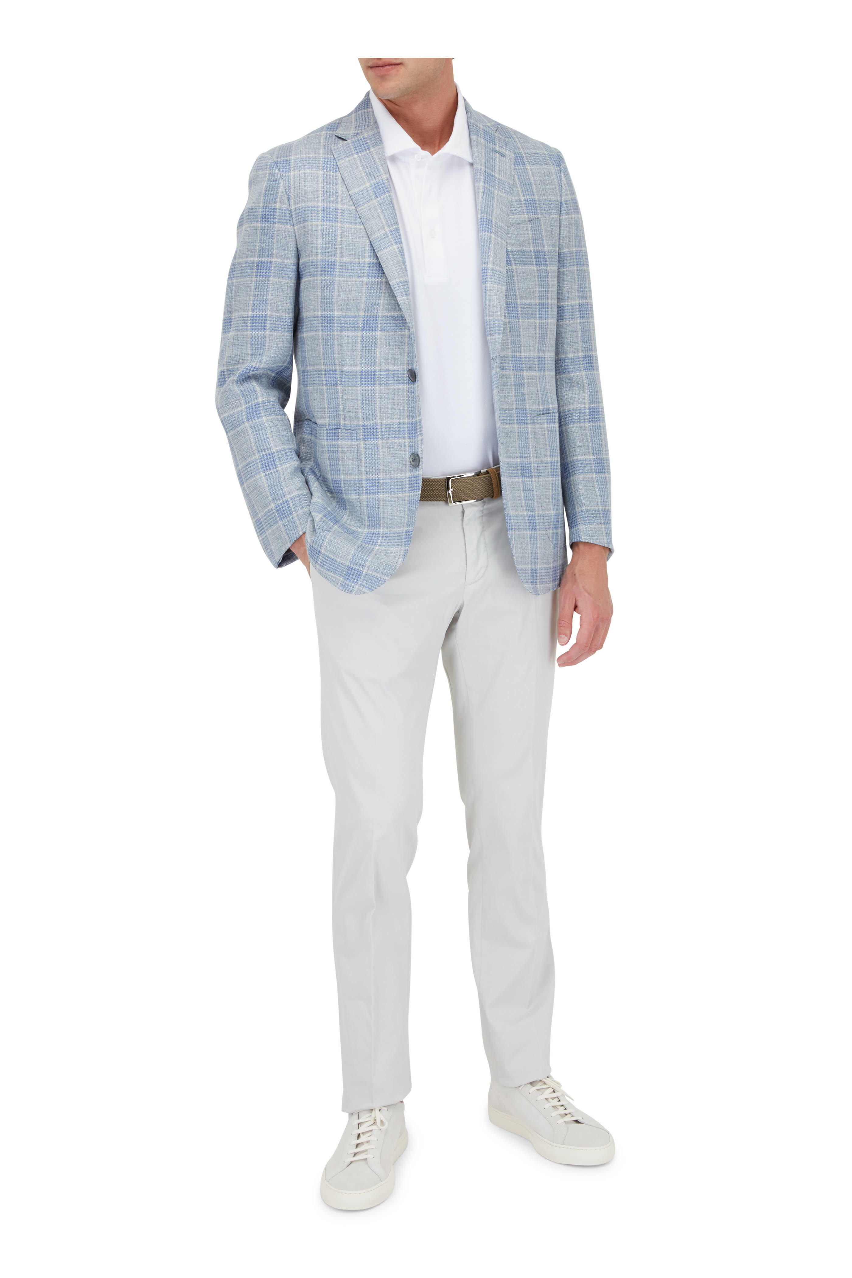 Atelier Munro - Silver & Blue Wool, Silk, Linen Check Sportcoat