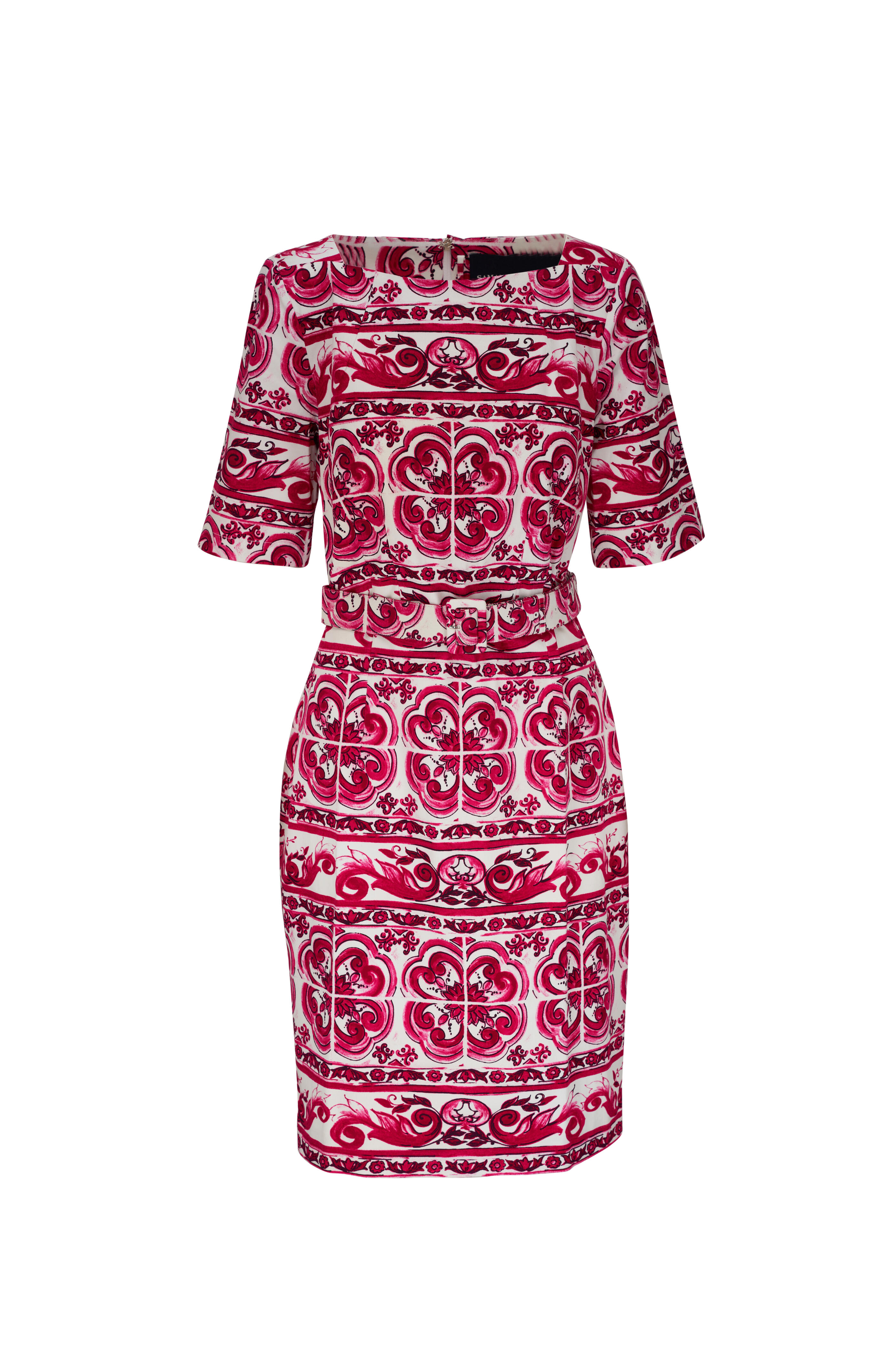 ワンピース Samantha Sung Dresses Pink Samantha Sung - Pink Ibiza Print Fitted Dress | Mitchell Stores