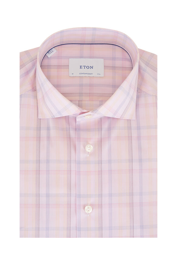 Eton Pink Plaid Cotton Contemporary Fit Dress Shirt - view 1