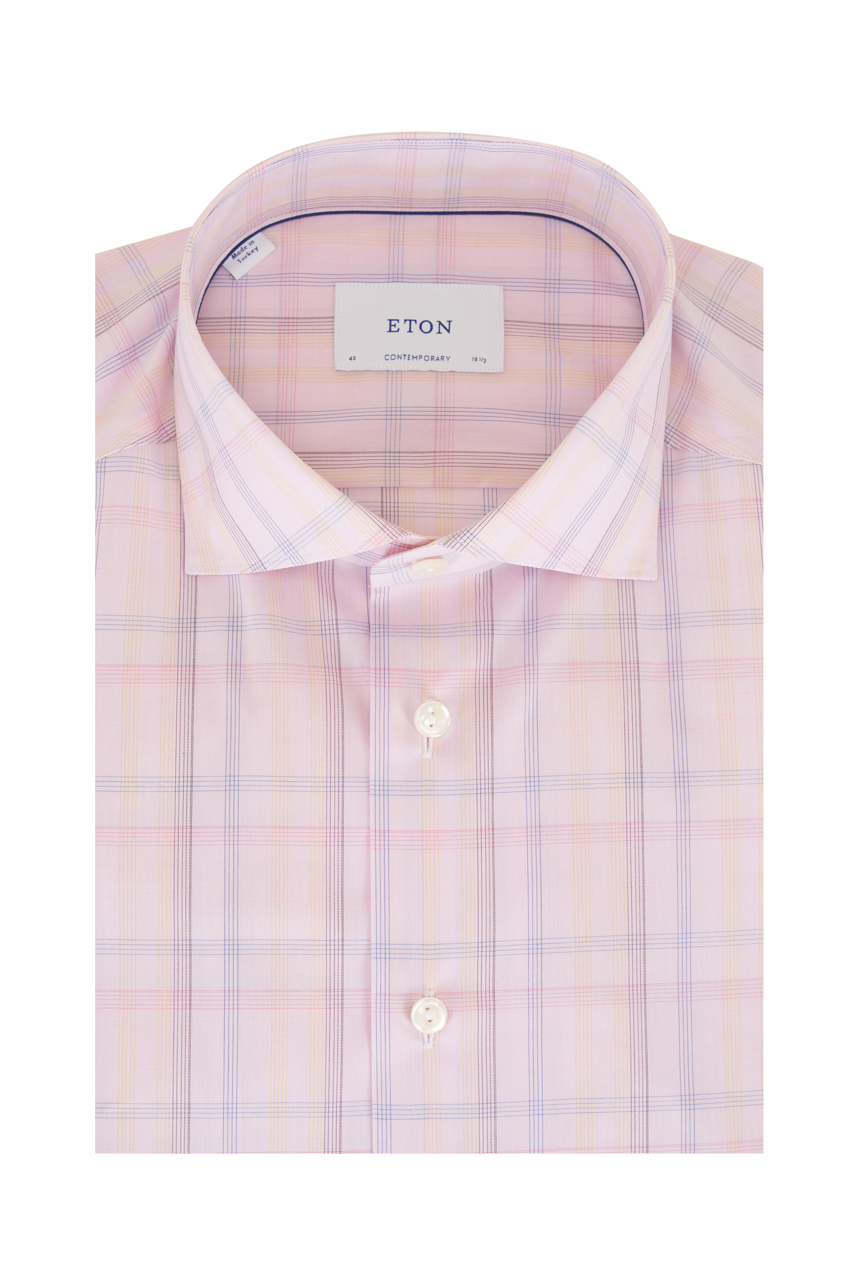 Eton - Pink Plaid Cotton Contemporary Fit Dress Shirt - view 1