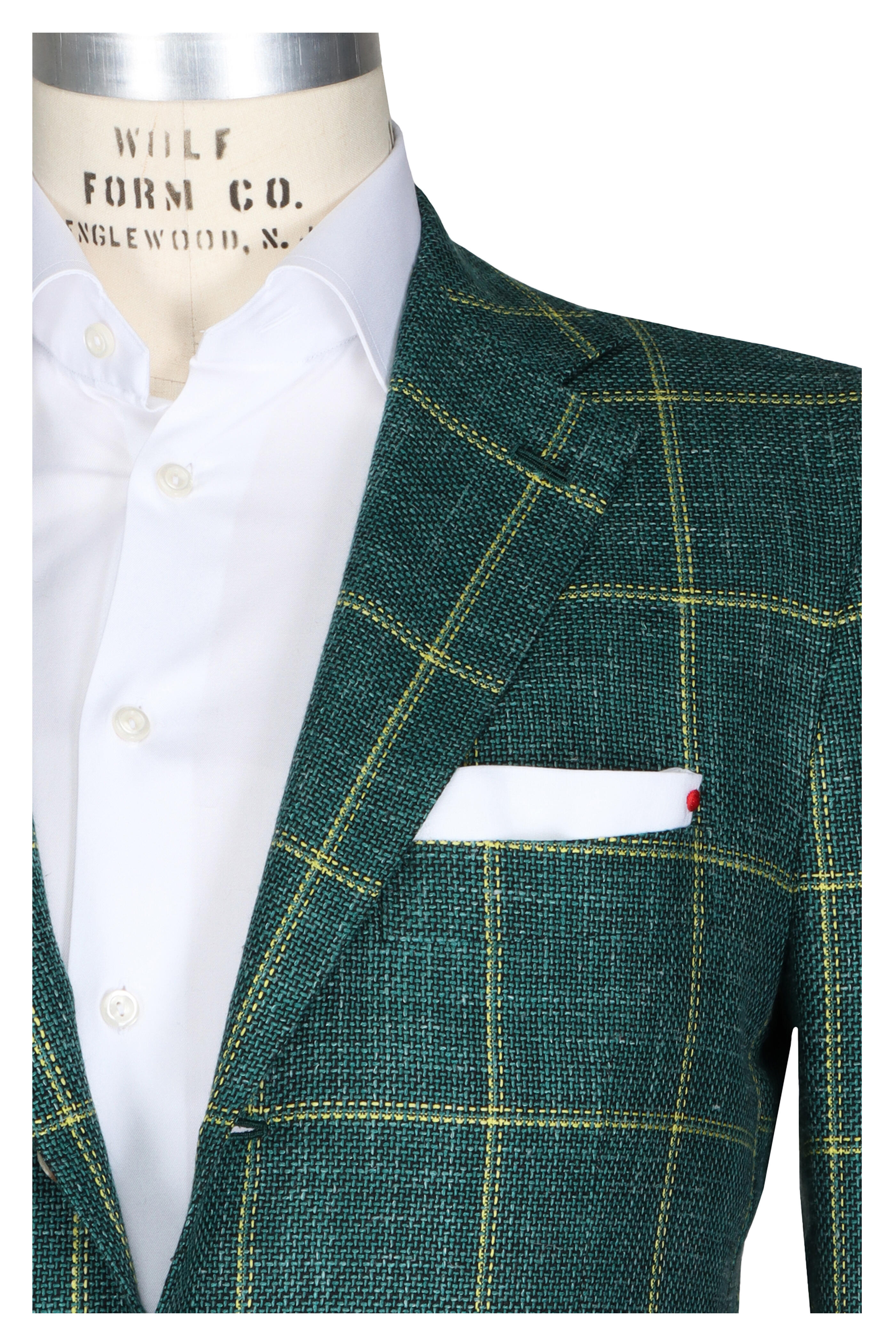 Kiton - Green & Yellow Windowpane Sportcoat