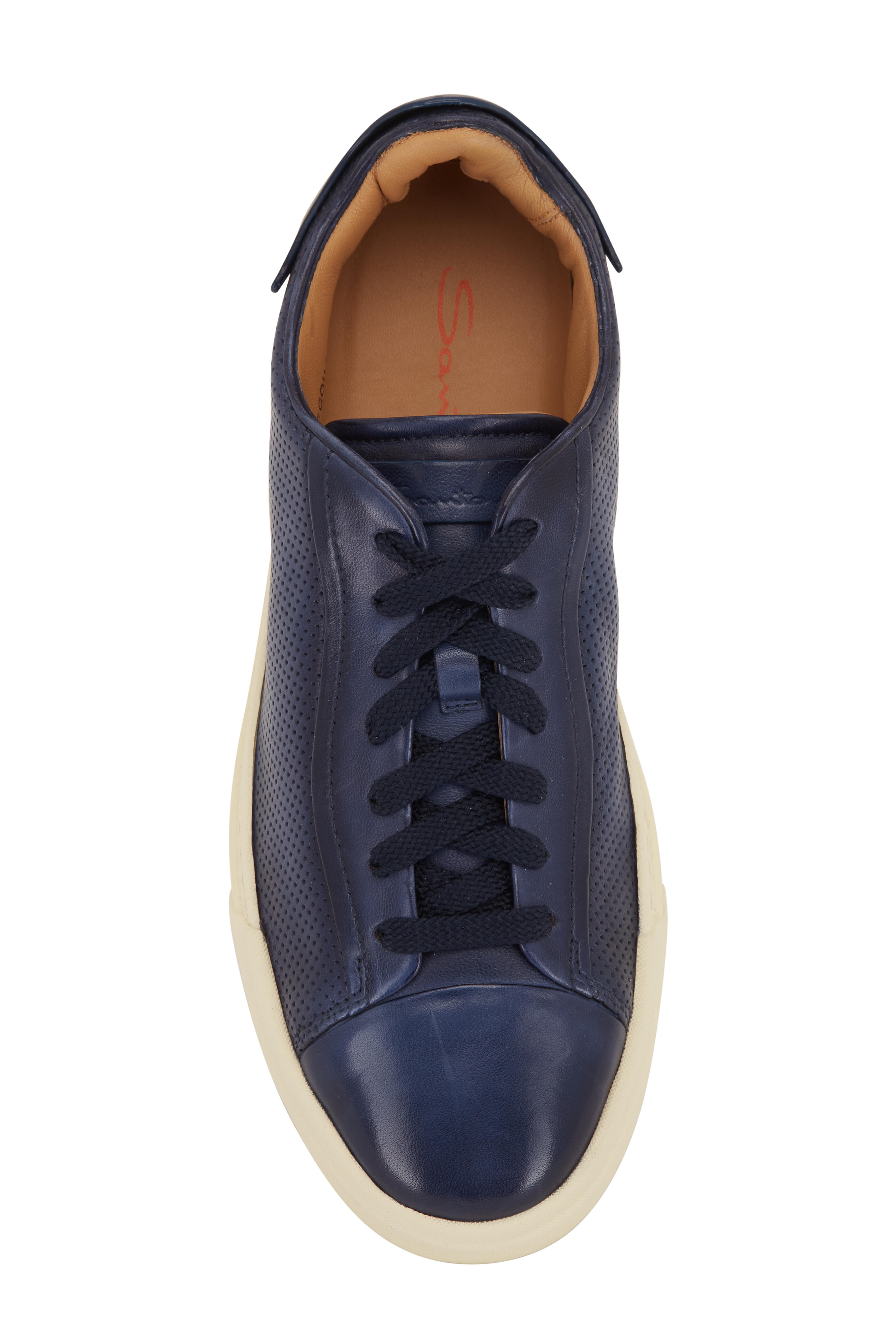 Santoni - Ducting Blue Leather Sneaker | Mitchell Stores