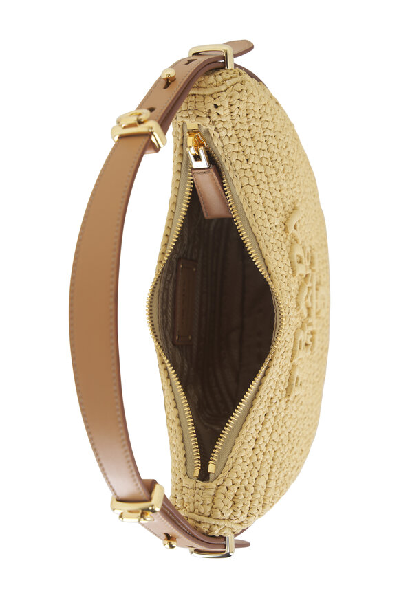 Prada - Natural Raffia Logo Crochet Shoulder Bag 