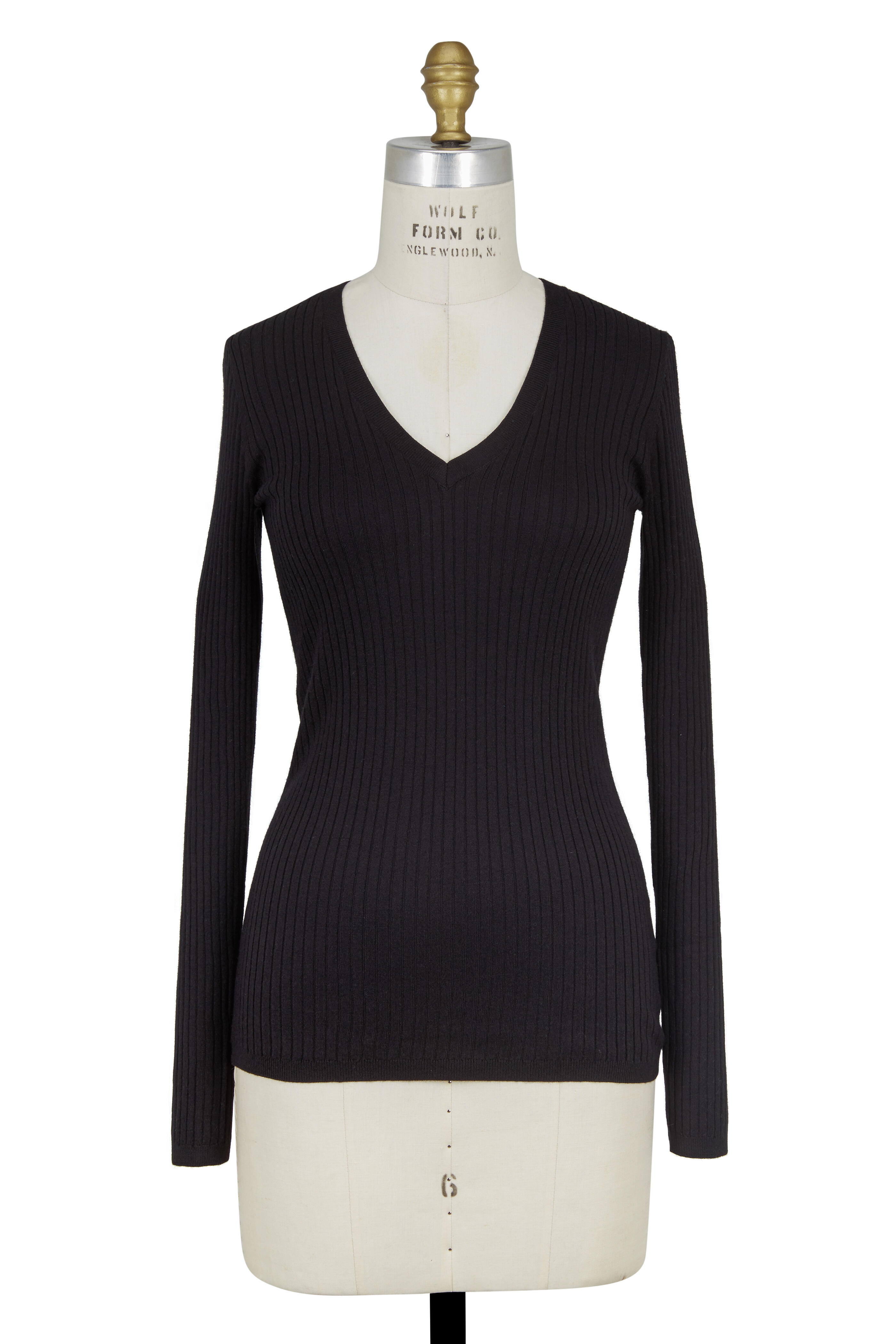 Vince - Black Ribbed Knit V-Neck Sweater | Mitchell Stores