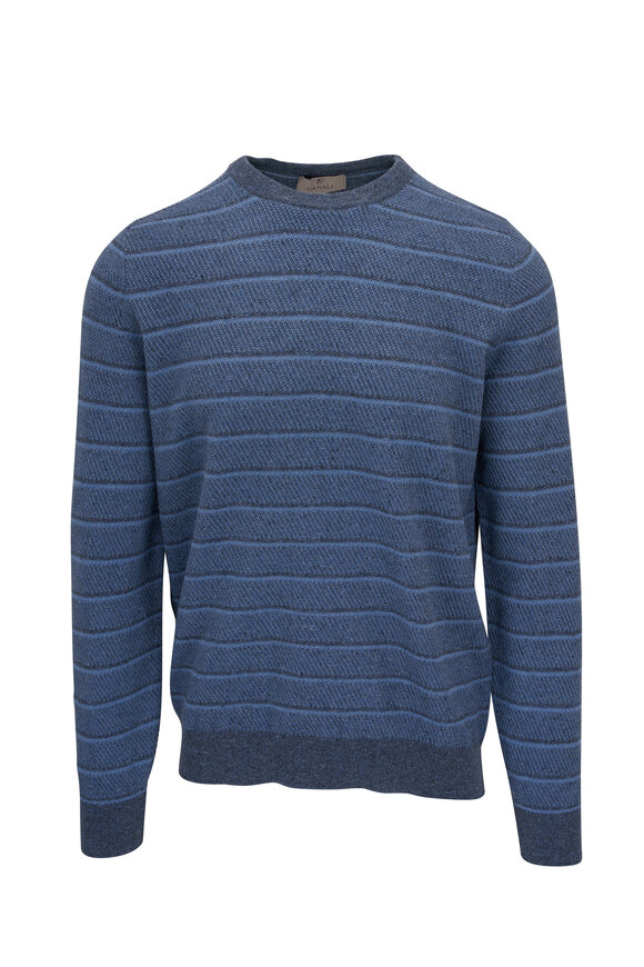 Kinross - Navy Rib Tipped Crewneck Sweater | Mitchell Stores