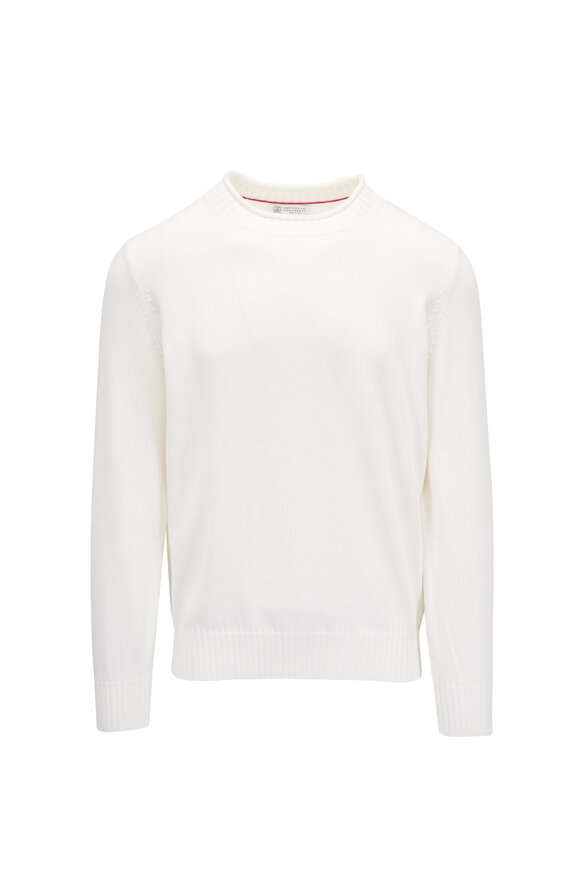 Brunello Cucinelli - Off White Cotton Ribbed Full Zip Sweater