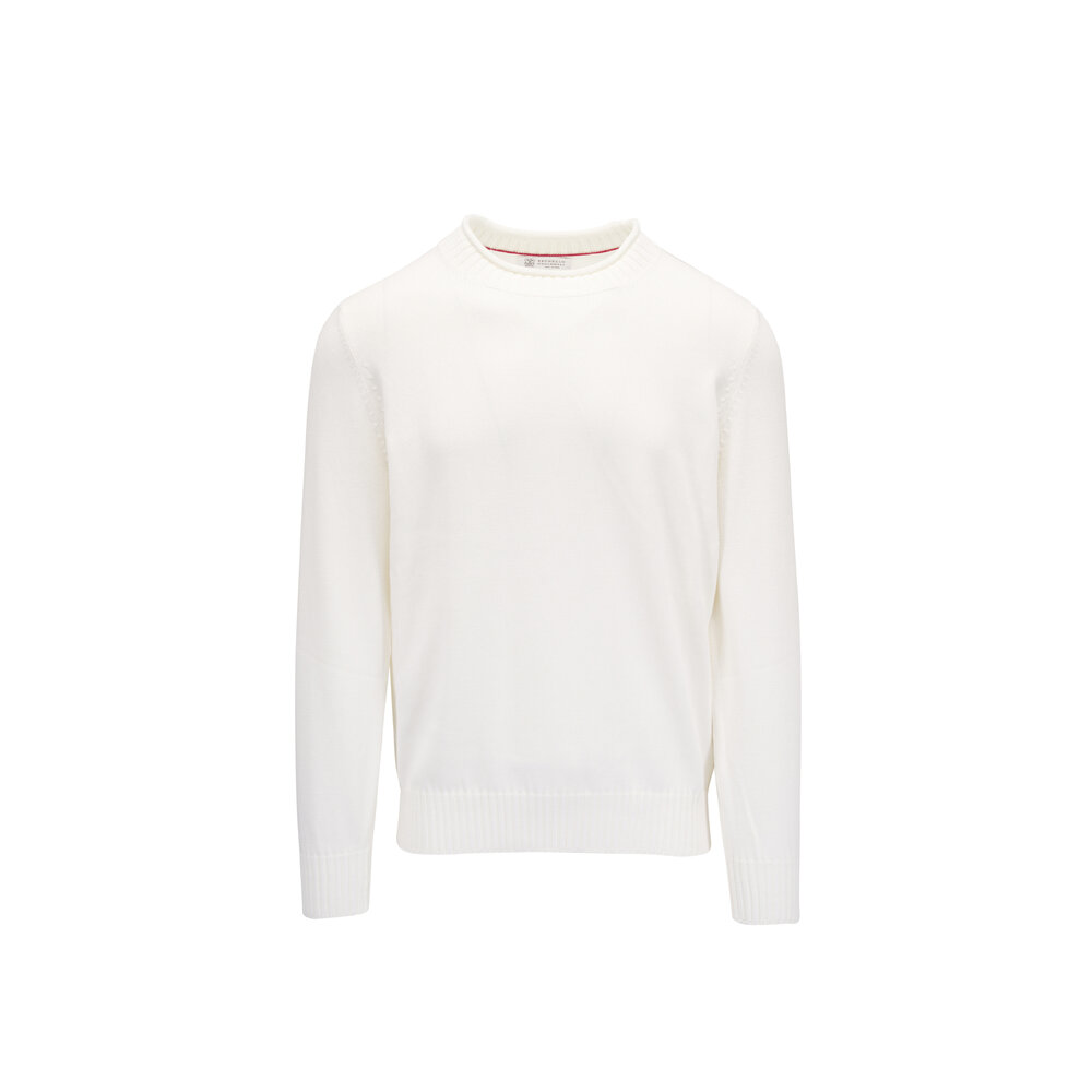 【関税・送料込み】BRUNELLO CUCINELLI WHITE COTTON SWEATSHIRT Brunello Cucinelli - White Cotton Sweater | Mitchell Stores