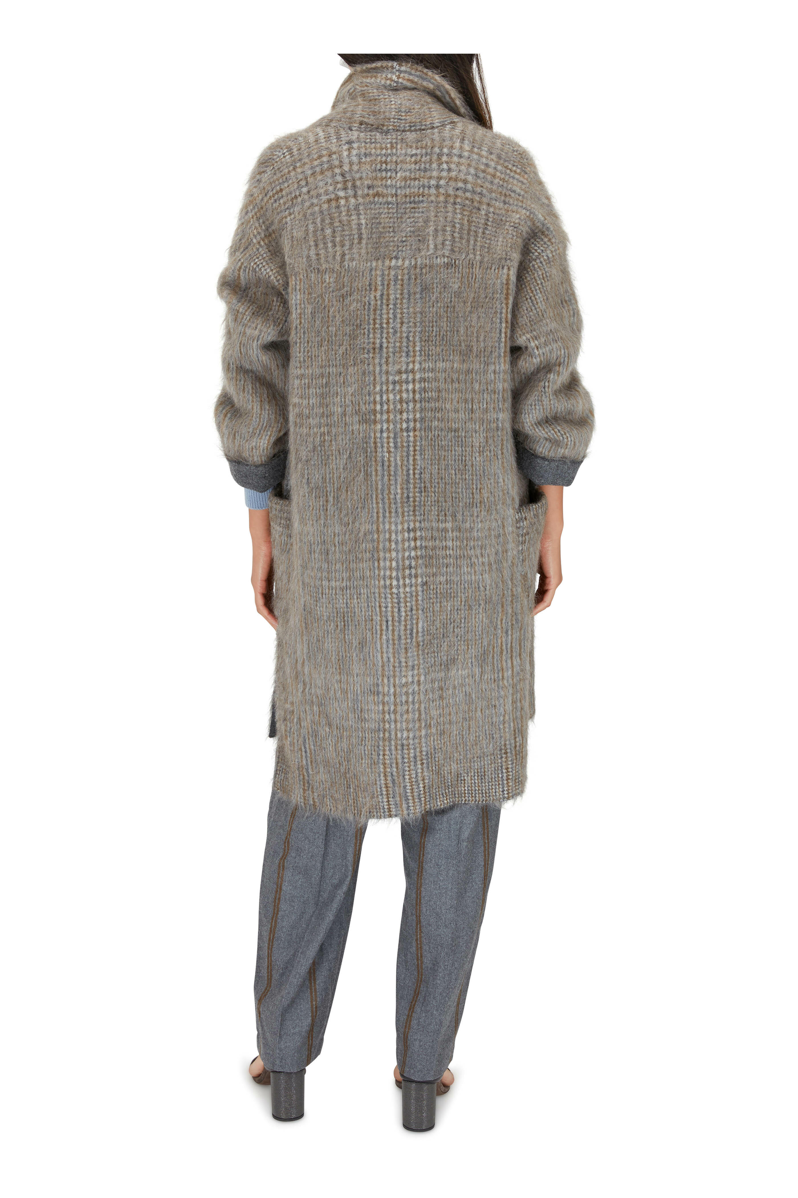 Brunello Cucinelli - Charcoal Mohair & Wool Plaid Pocket Cardi Coat