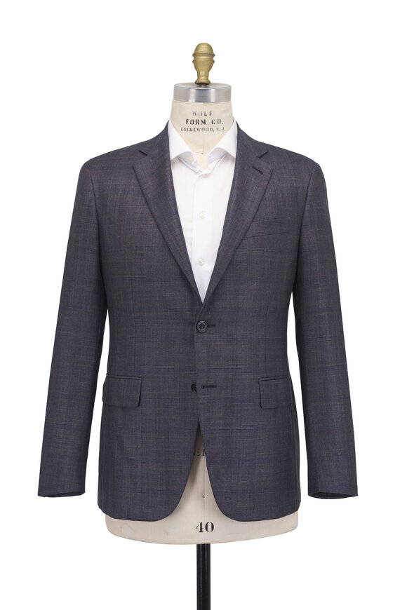 Canali Kei Brown & Navy Plaid Silk & Cashmere Sportcoat - view 3