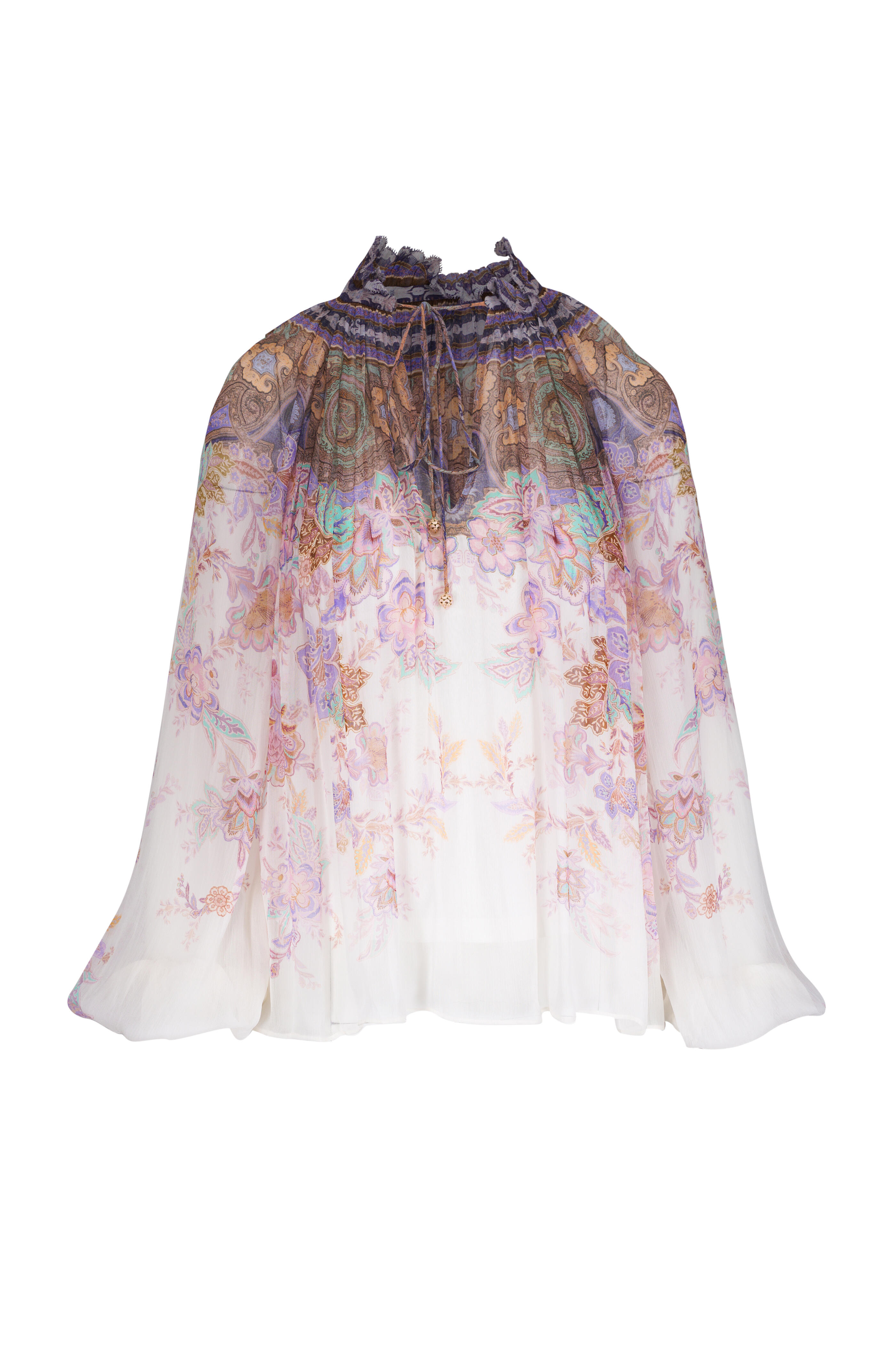 Zimmermann - Luna Blue & Cream Billow Blouse