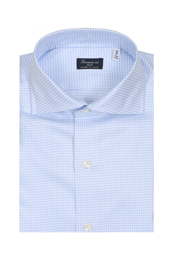 Finamore Light Blue Houndstooth Dress Shirt