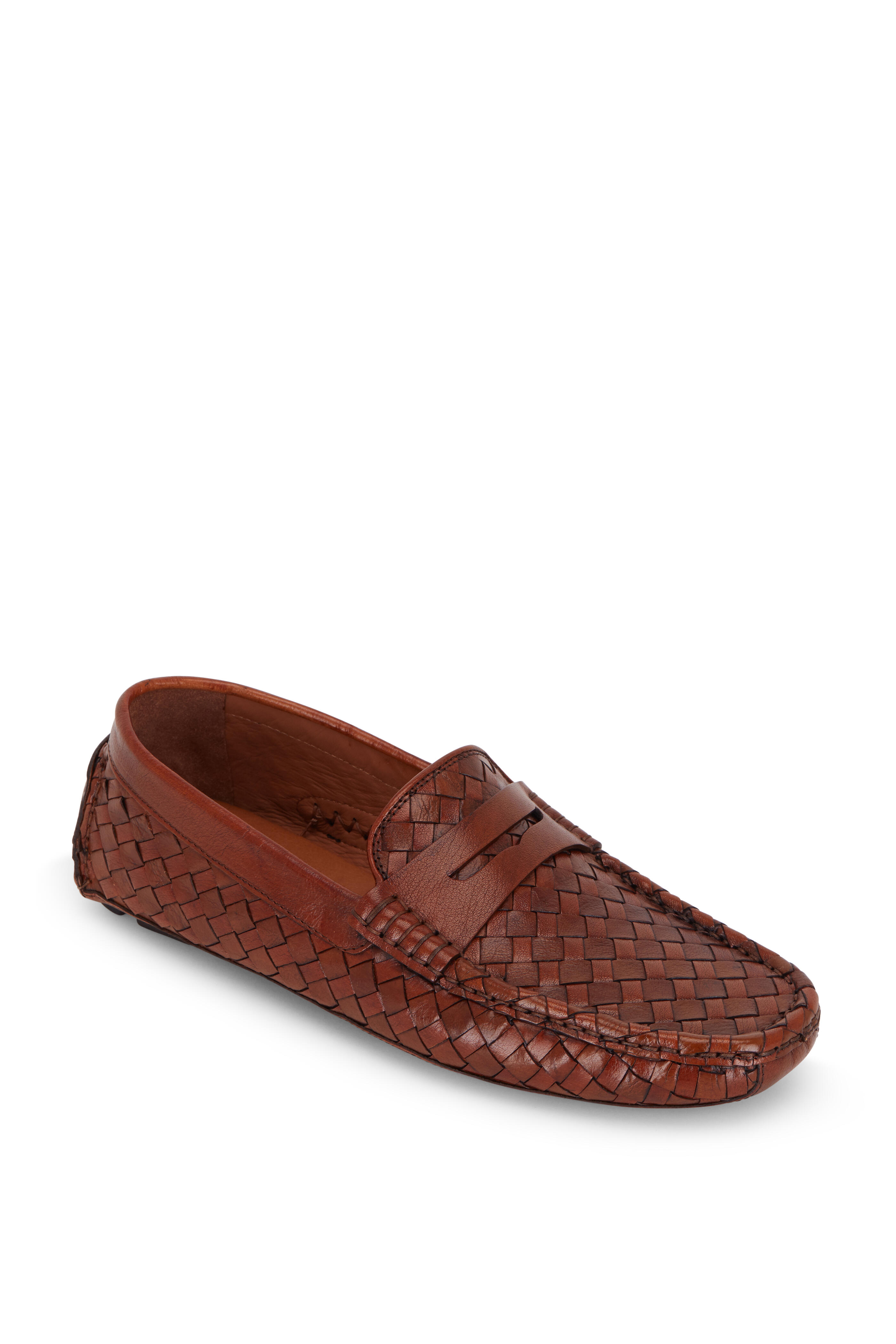 Trask Rowan Tan Woven Leather Penny Driver Mitchell Stores