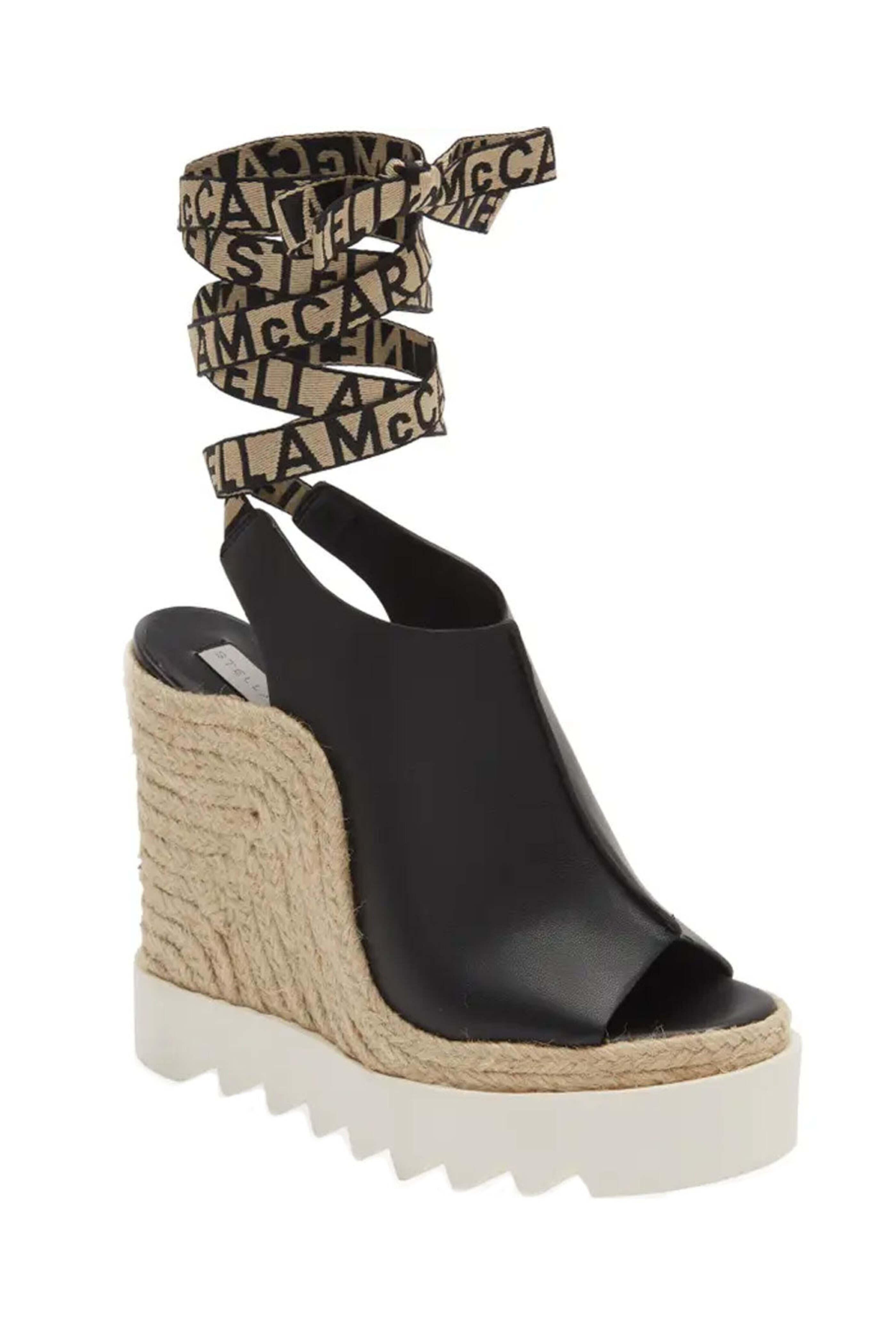 サンダル・ミュール Stella Mccartney Gaia Wedge Sandals Stella McCartney - Gaia Faux Leather Wedge Sandal in Black