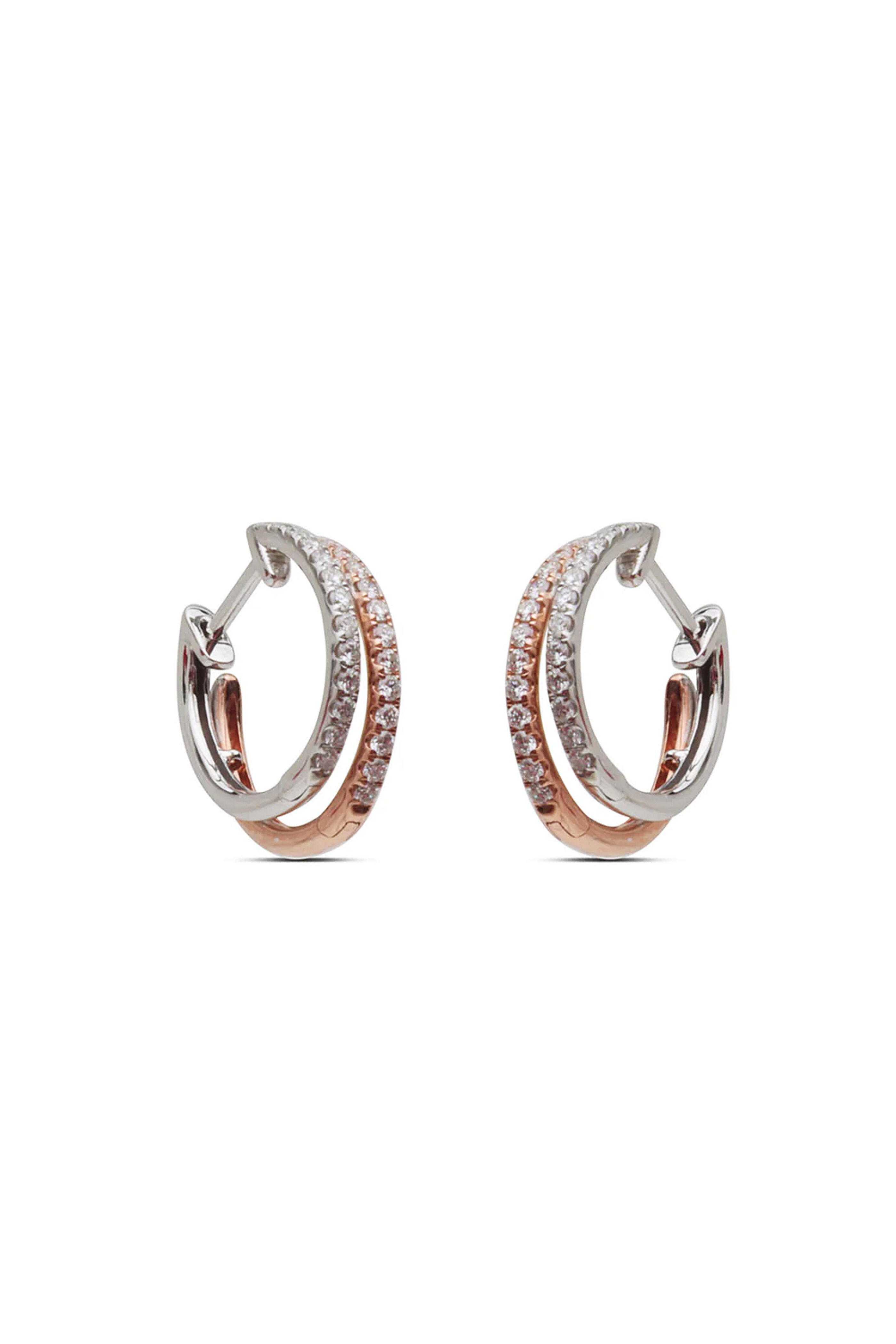 Kai Linz - White and Rose Gold Diamond Double Row Earrings