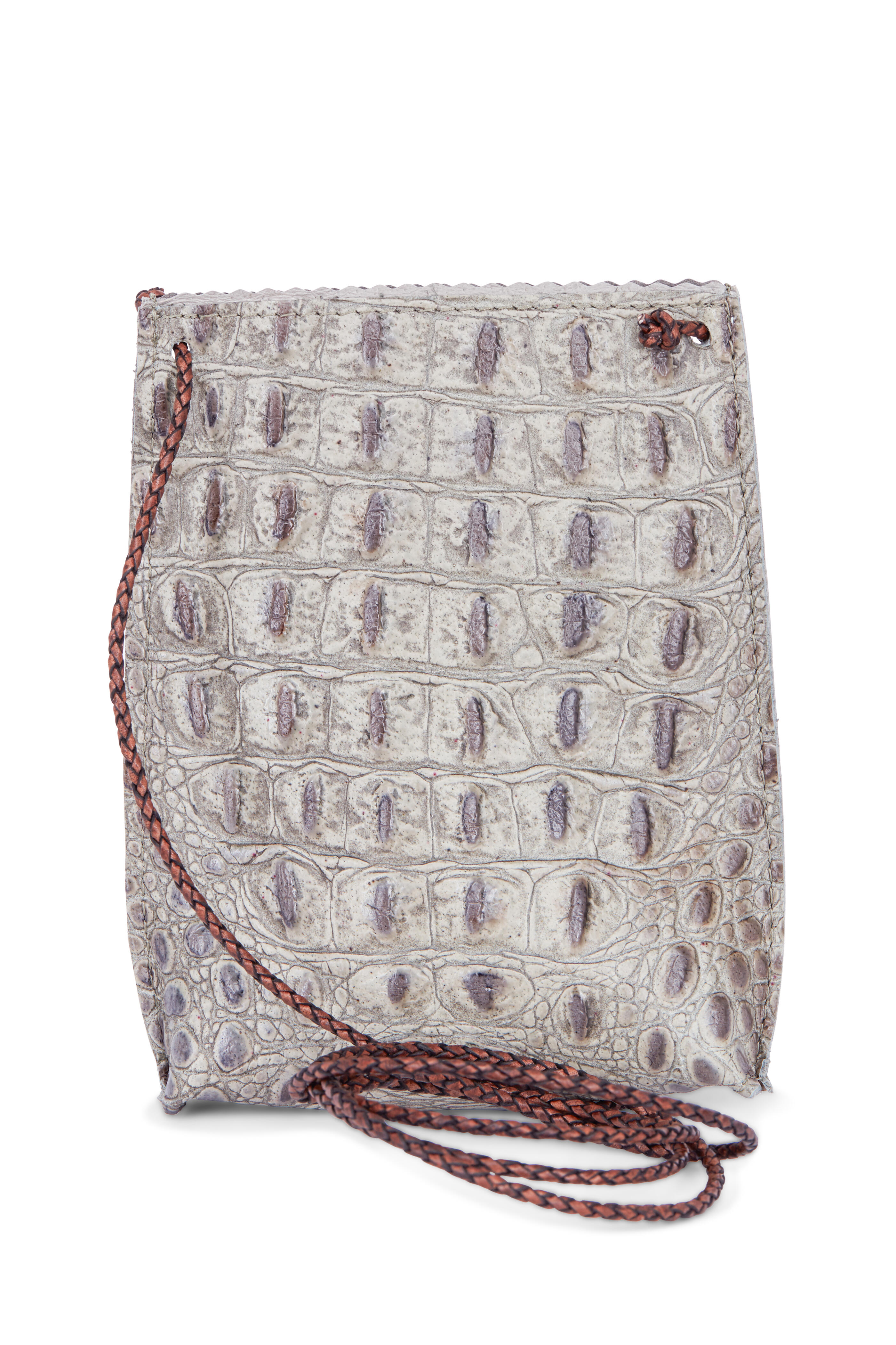 B May Bags - Smokey Gray Embossed Crocodile Cell Pouch