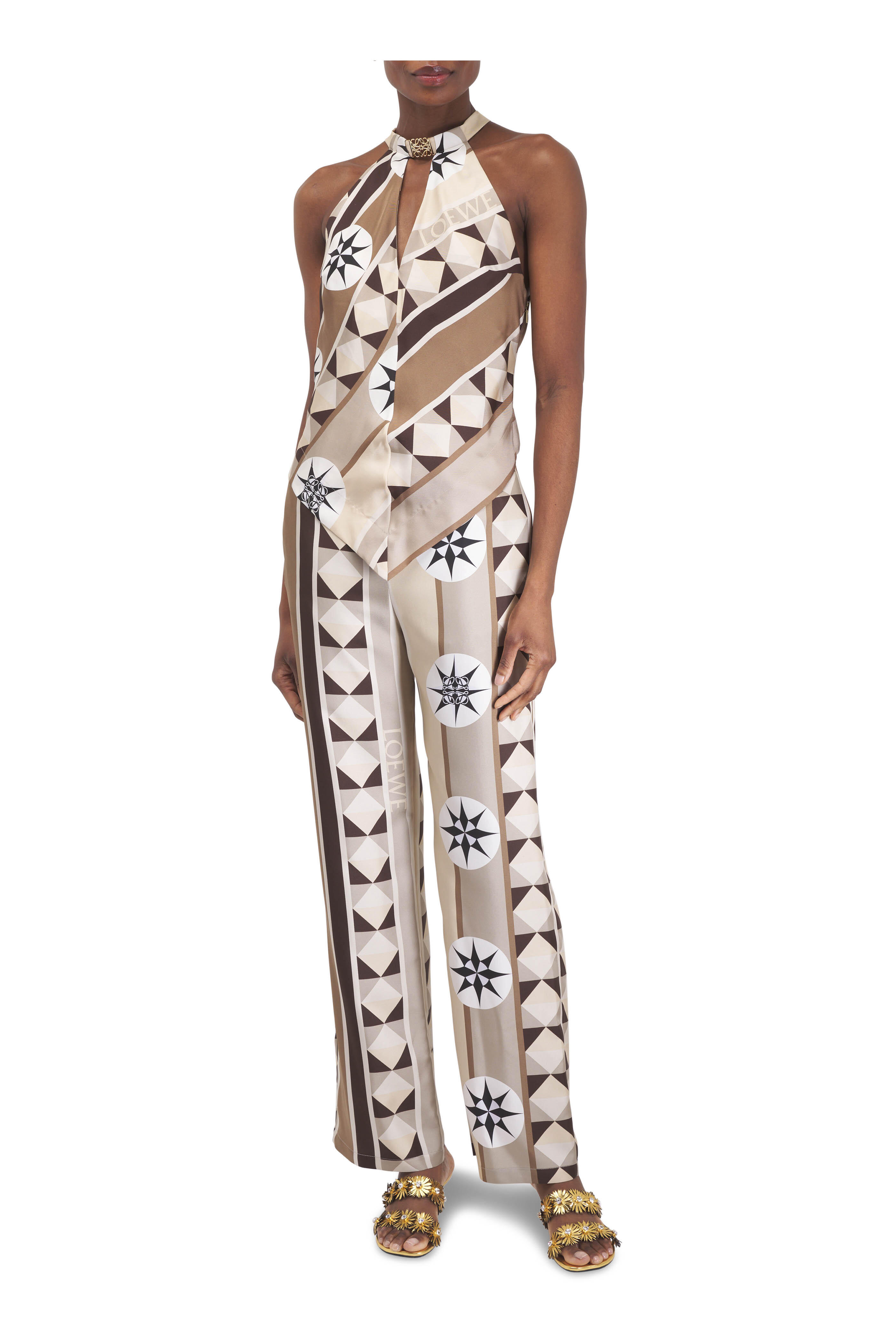 パンツ LOEWE Printed Crepe Pant Loewe - Beige Multicolor Silk Pant | Mitchell Stores