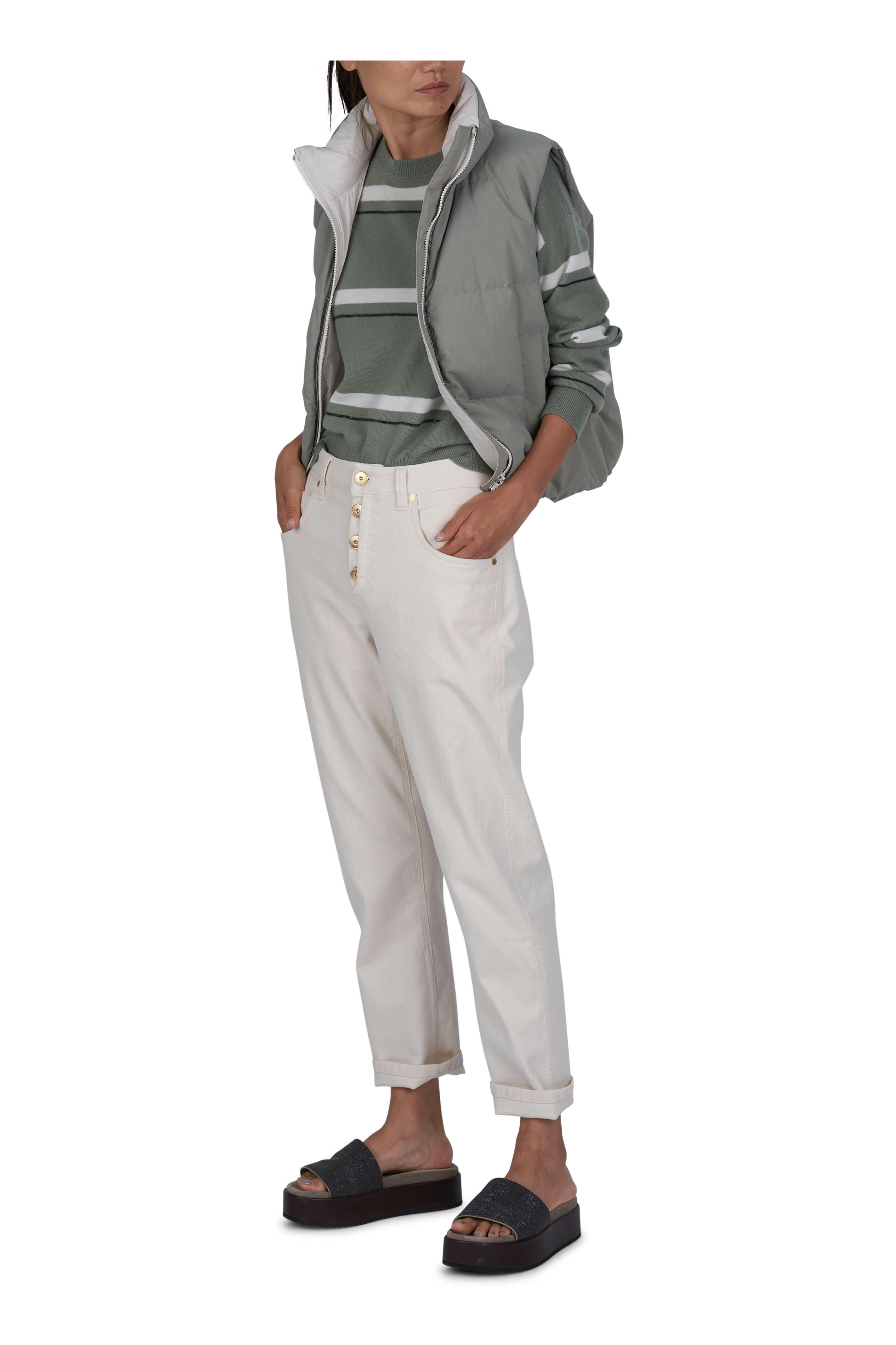 Brunello Cucinelli - Ivory Exposed Button Dyed Pant