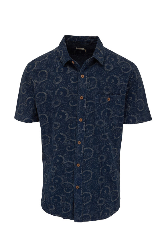 Faherty Brand - Seasons Indigo Cream Batik Knit Short Sleeve Shirt