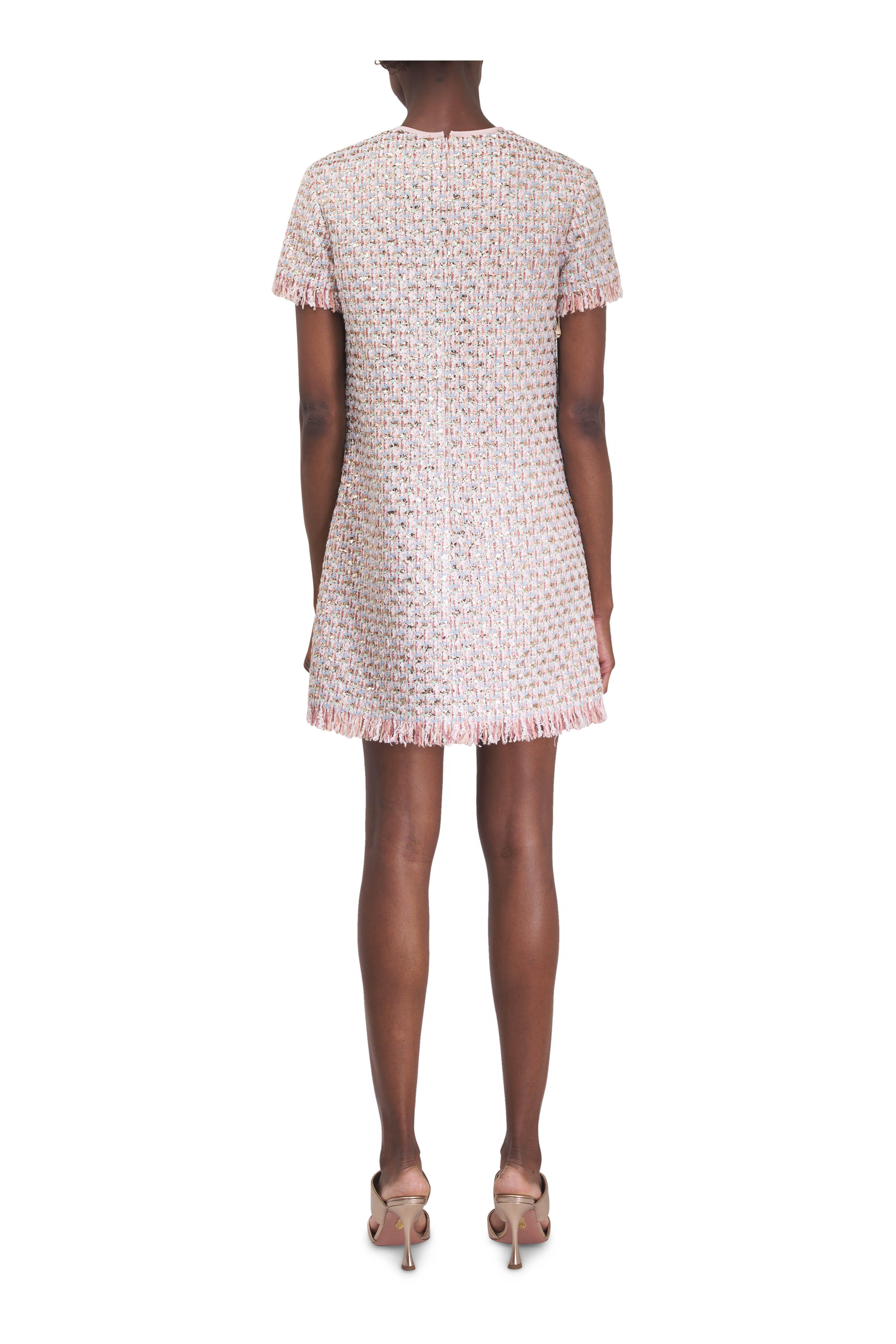 Valentino - Pink Embroidered Ribbon Tweed Mini Dress