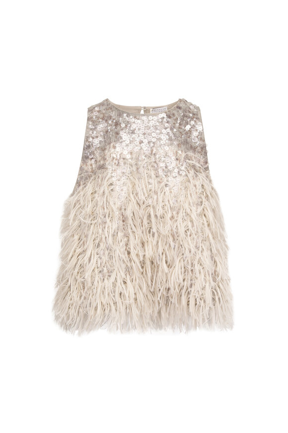 Brunello Cucinelli Dazzling Dégradé Quartz Sequin & Feather Blouse