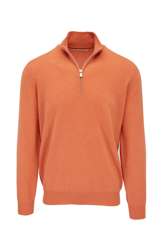 Brunello Cucinelli - Orange Cashmere Quarter Zip Pullover