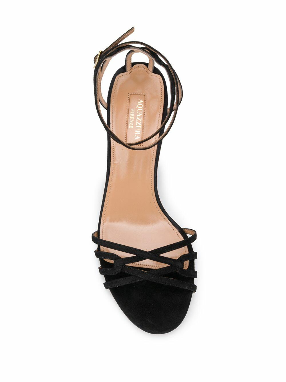 Aquazzura - First Kiss Black Suede Ankle Strap Sandal, 50mm