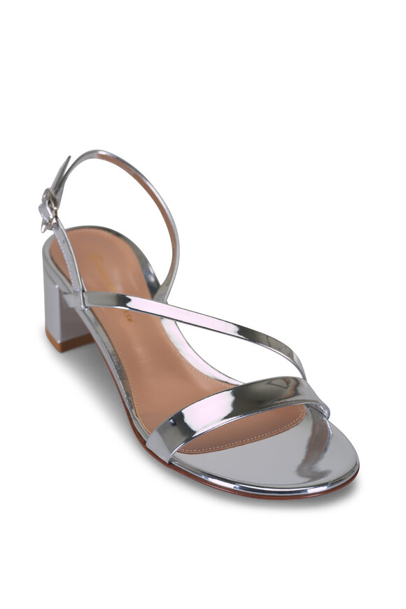 Gianvito Rossi Betsy Silver Metallic Leather Sandal, 45mm - view 1