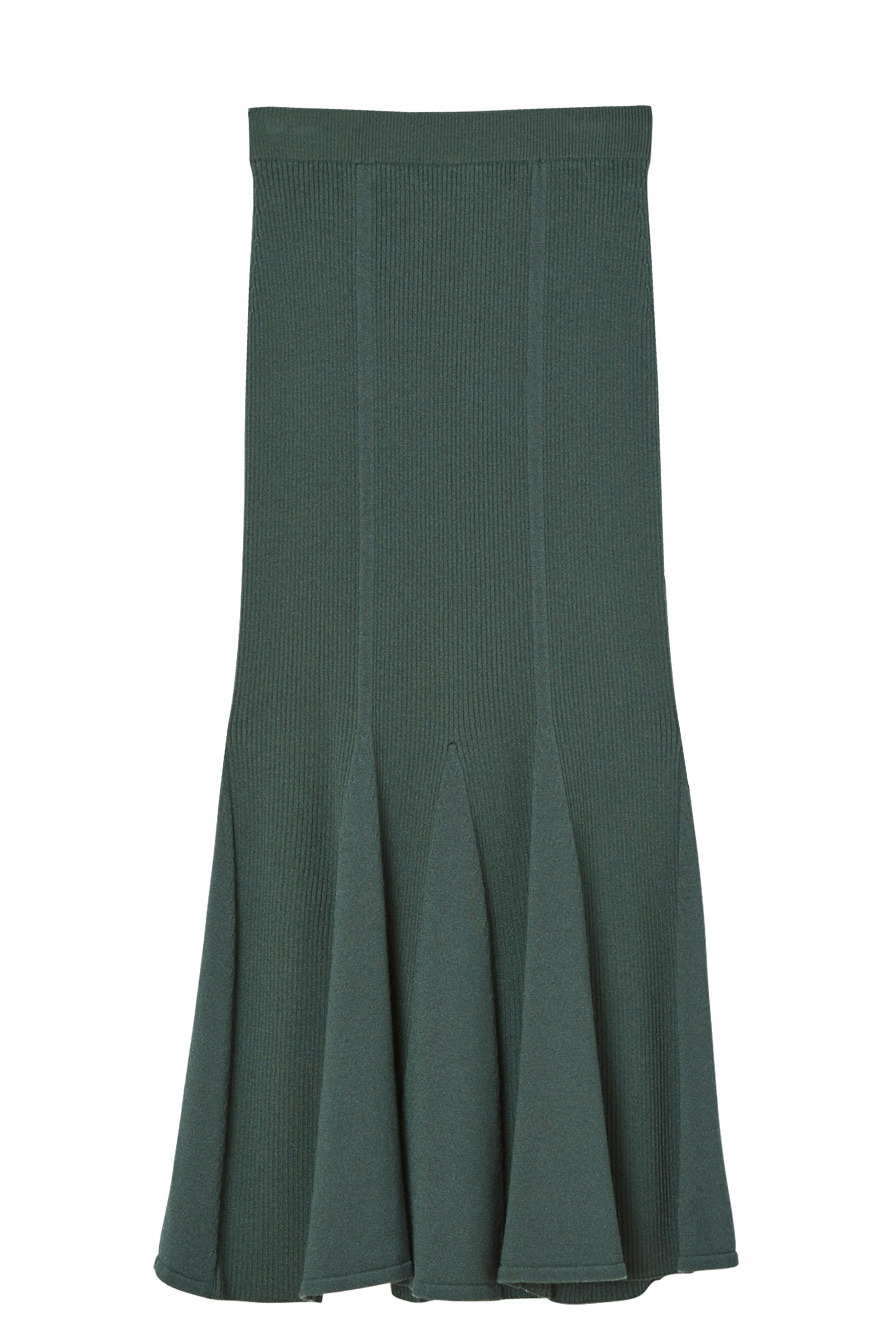 Carolina Herrera - Olive Green Ribbed Knit Flare Skirt