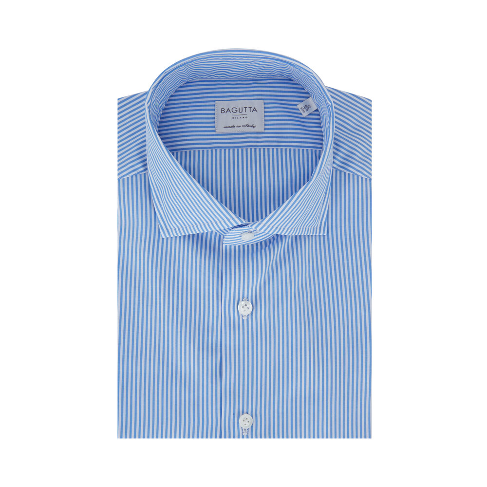 Bagutta - Light Blue Bengal Striped Slim Fit Dress Shirt