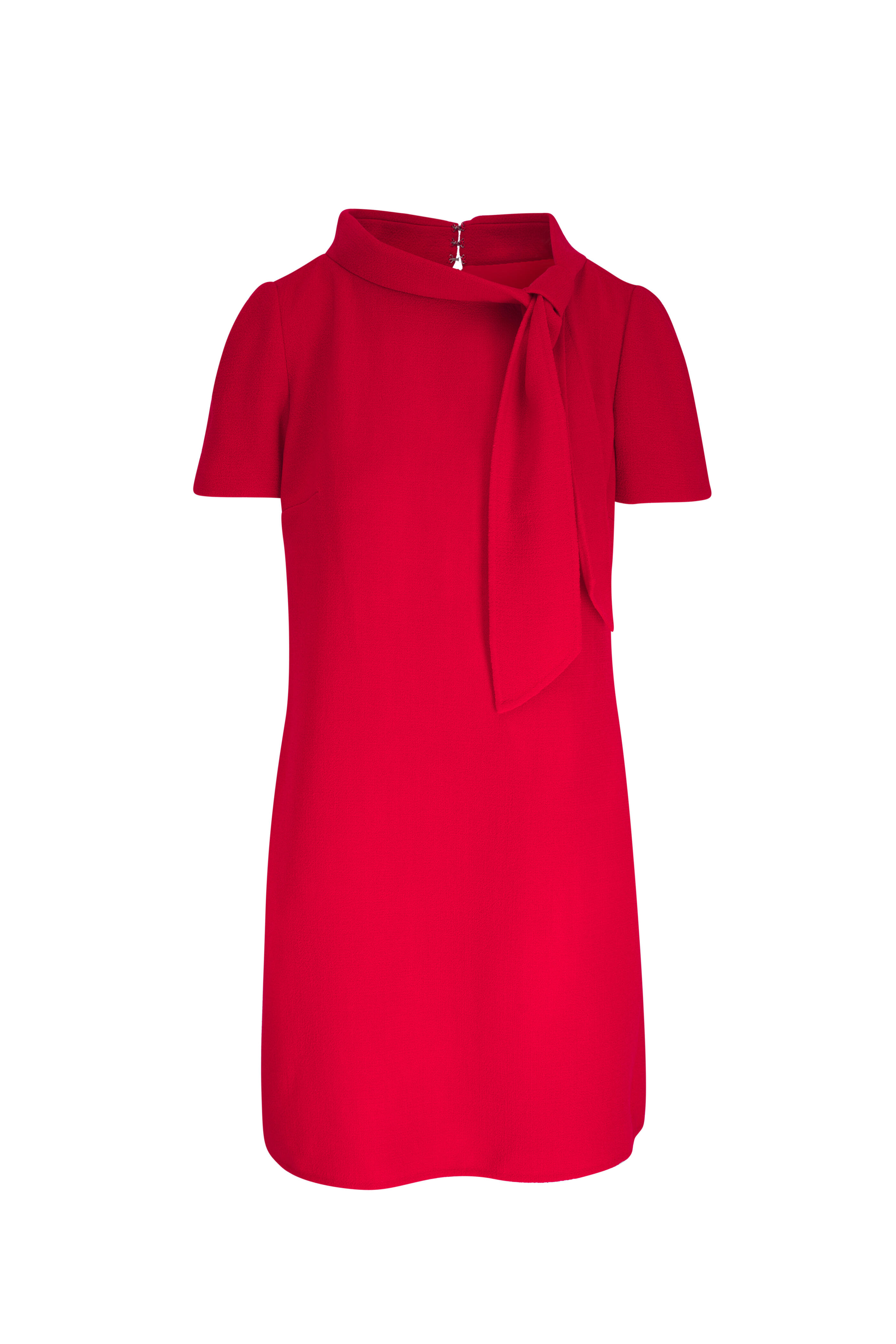 Carolina Herrera - Cerise Tie Boatneck Short Sleeve Wool Dress