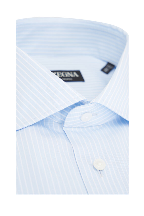 Zegna - Trofeo Light Blue Stripe Cotton Dress Shirt