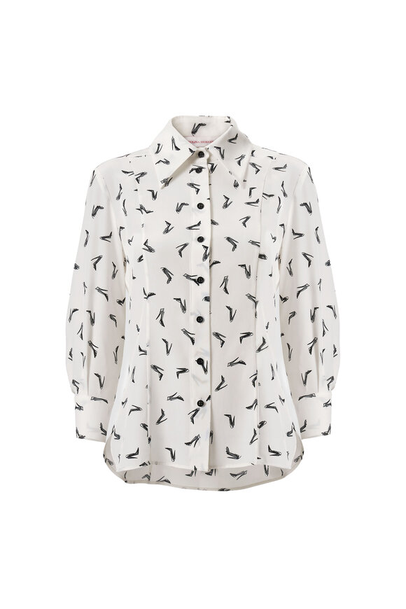 Carolina Herrera Good Girl Black & Ivory Shoe Print Silk Blouse - view 6
