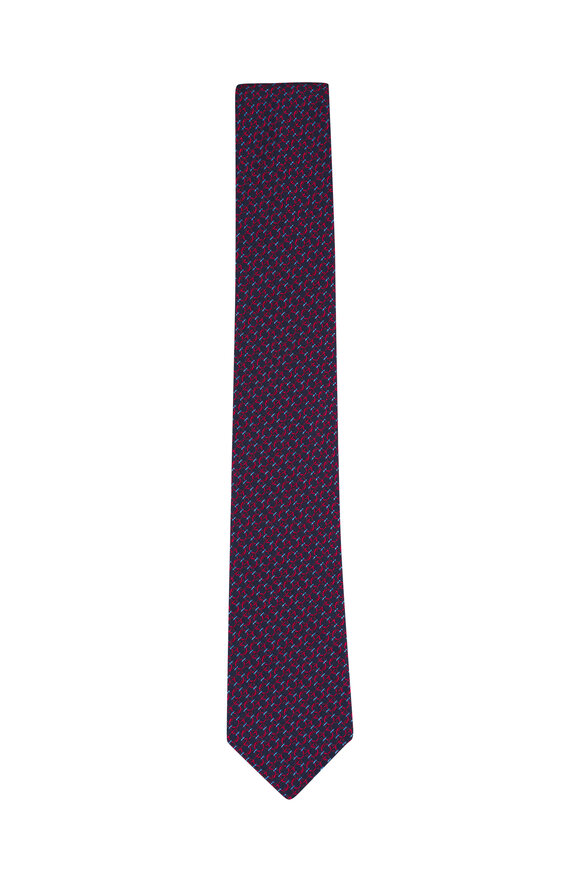 Ferragamo Navy & Red Silk Jacquard Necktie - view 1