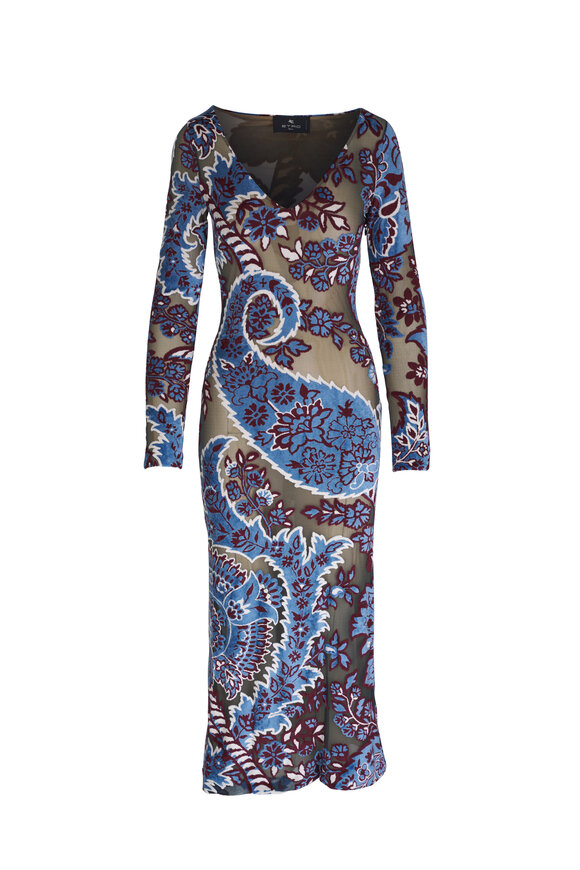 Etro Blue Floral Printed Midi Dress 