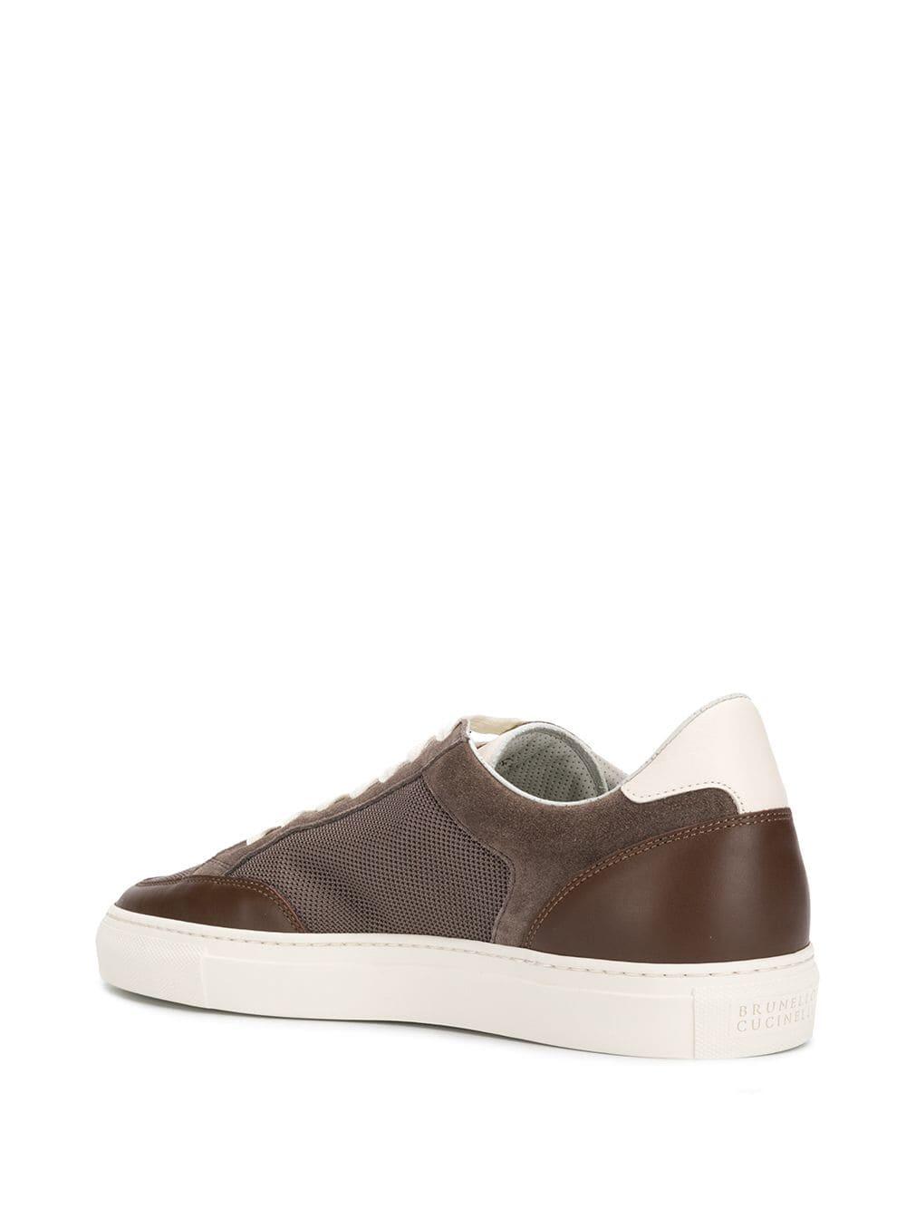 Brunello Cucinelli - Brown Mesh & Leather Low-Top Sneaker
