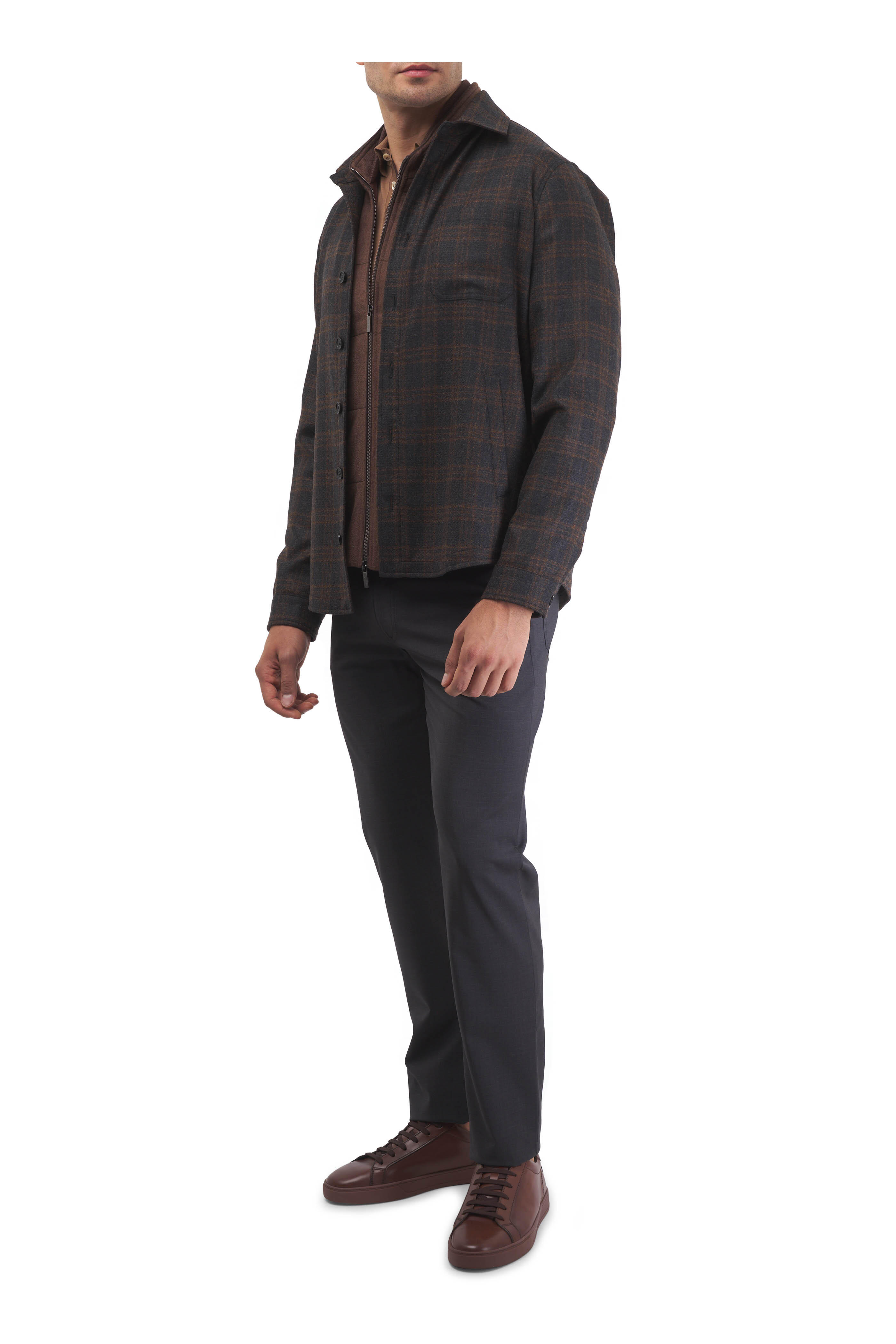 Maurizio Baldassari - Charcoal Gray & Rust Plaid Wool Overshirt