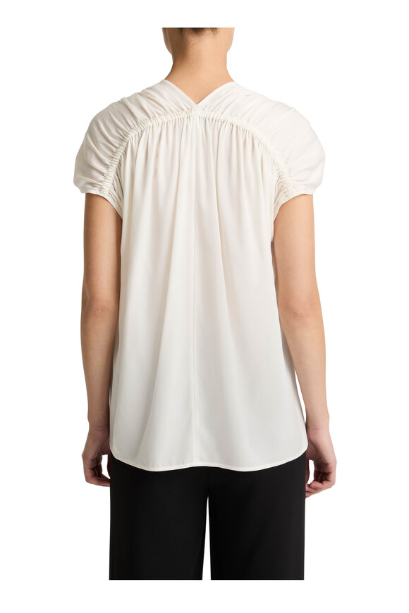 Vince Off White Stretch Silk Gathered Cap-Sleeve Blouse - view 3