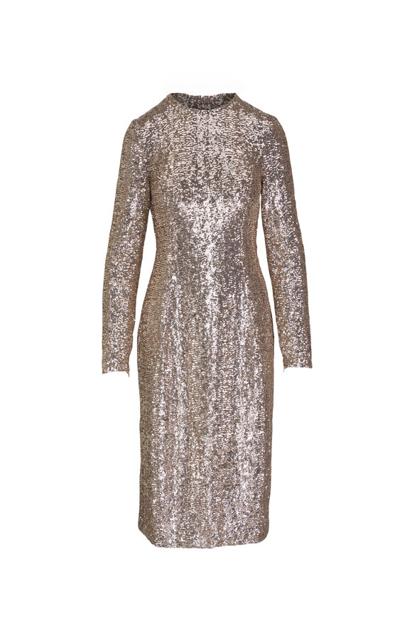 Michael Kors Collection Sand Sequin Long Sleeve Sheath Dress 